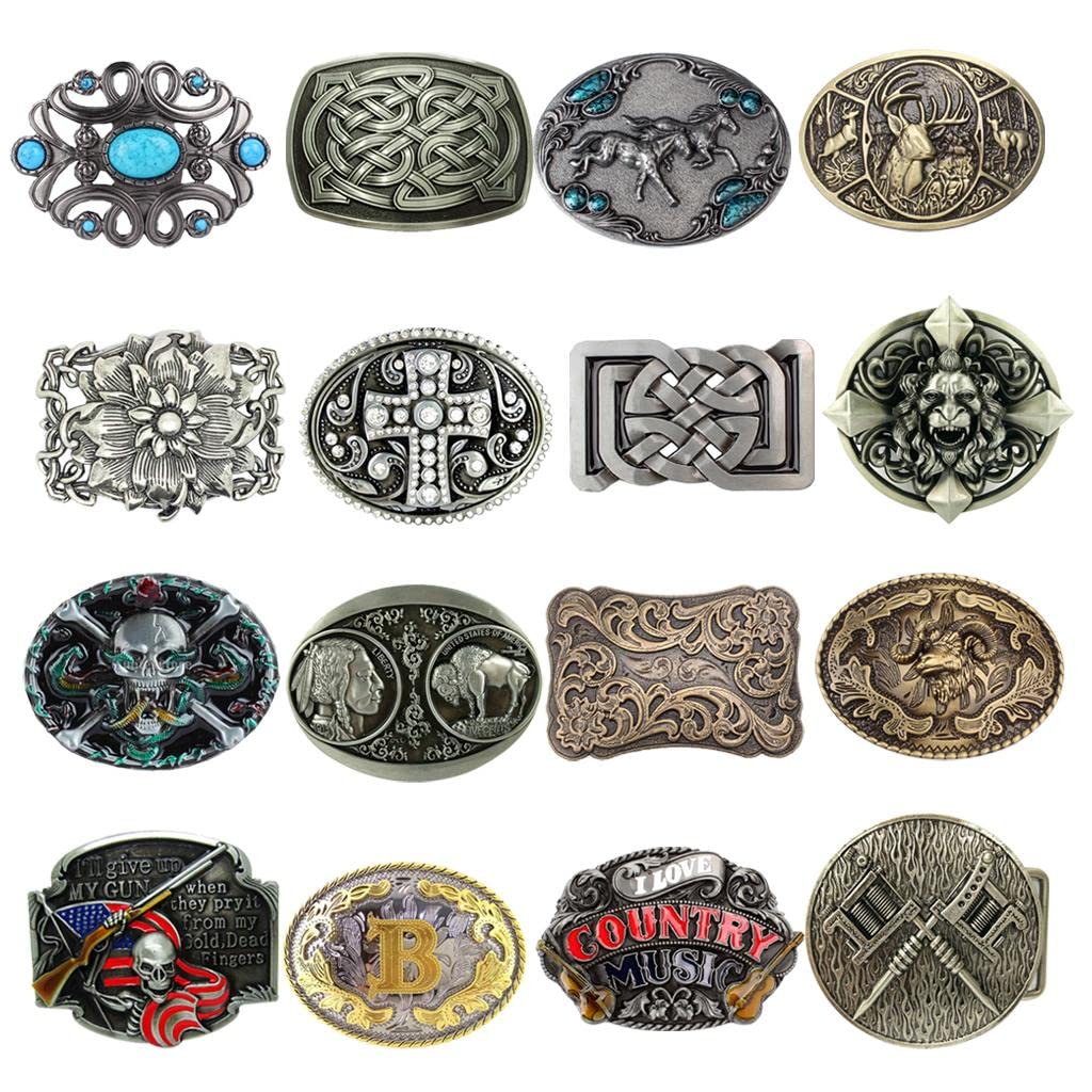 Western Cowboy Belt Buckle Faux Turquoise Zinc Alloy Rodeo Men Boho Buckle