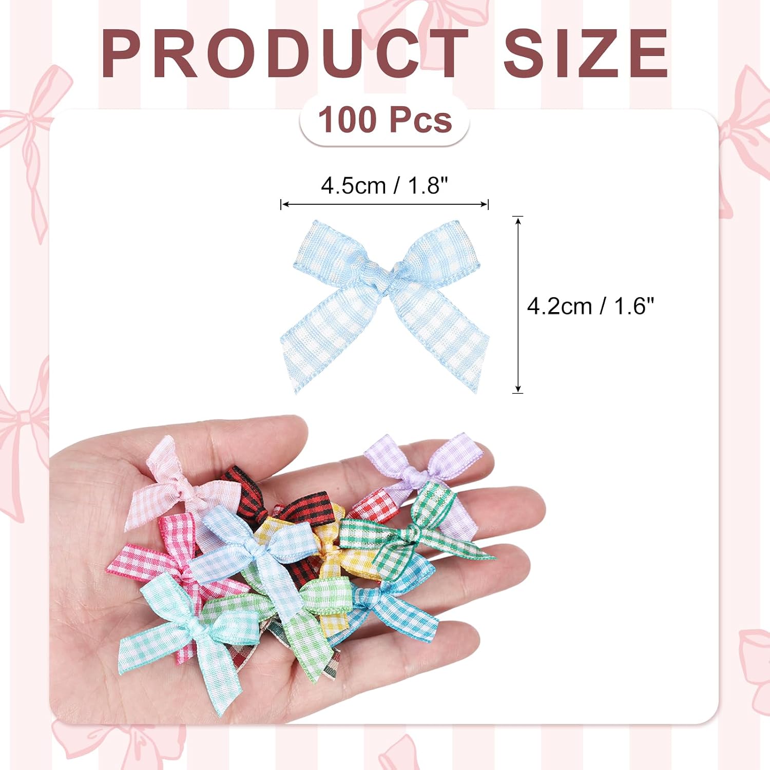 MECCANIXITY 100 Pcs Mini Gingham Ribbon Bows 1.8 Inch Checkered Plaid Bow Fabric Satin for Craft DIY Cake Sewing Wedding Birthday Party Wrapping Christmas Decoration, Light Blue White