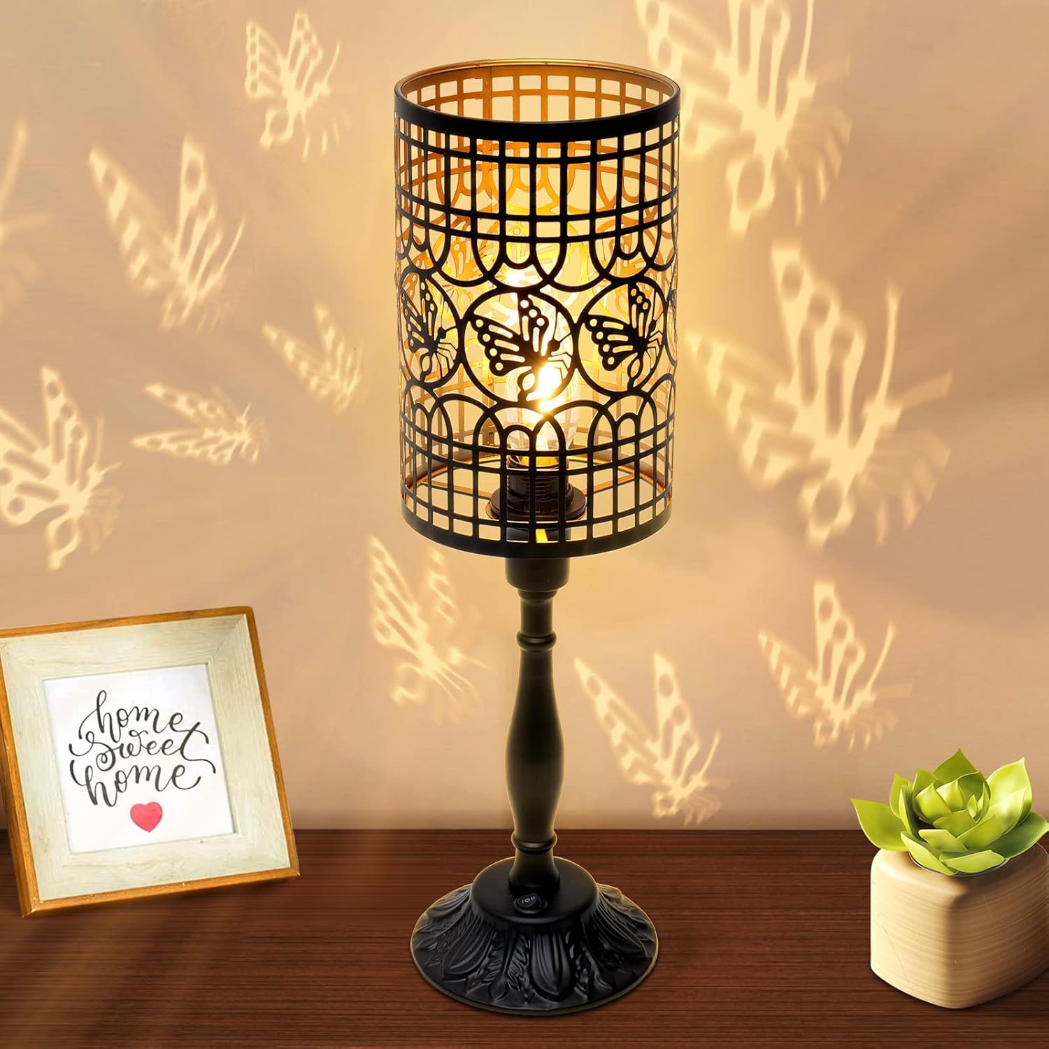 PHYLEKO Table Lamp, Bedside Lamps Battery Operated Lamp with LED Bulb