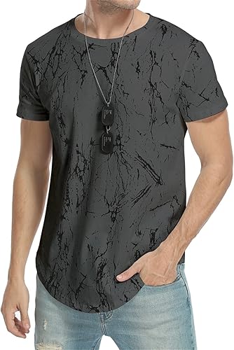 Vista 4 de Aiyino Men's Hipster Hip Hop Ripped Round Hemline Pattern Print T Shirt