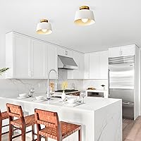 Vista 5 de Modern Semi Flush Mount Ceiling Light,Metal Ceiling Light Fixture,E26 Ceramic Lamp Head,White and Gold Ceiling Lamp for Hallway Kitchen Entryway