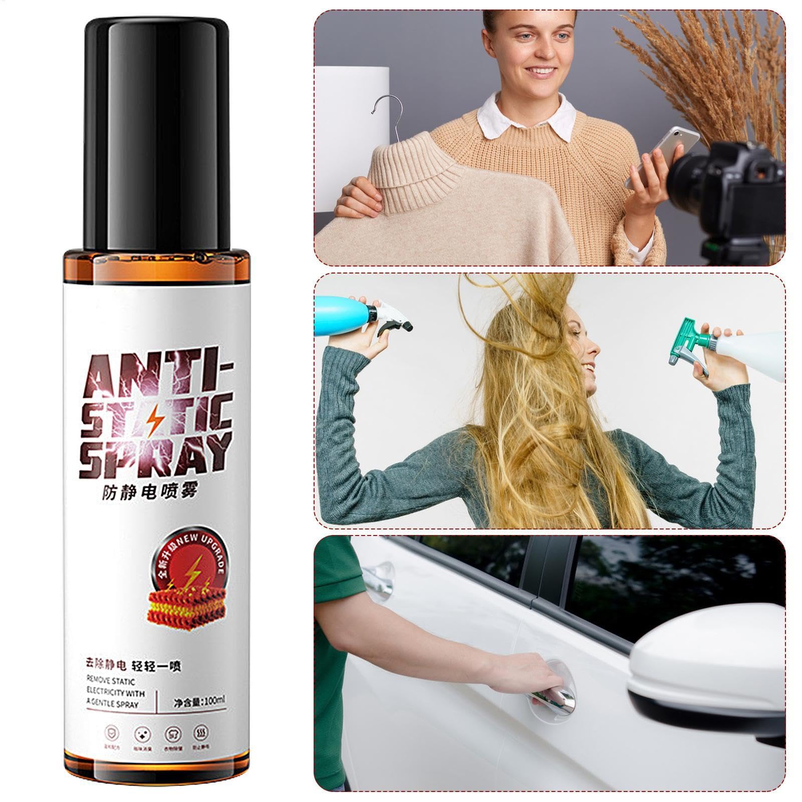 Antystatyczny spray, odświeżacz tkanin, statyczny środek do usuwania ubrań, pojemność 100 ml niedrażniąca formuła dejonizowana woda łagodne środki powierzchniowo czynne długotrwały efekt lekki zapach