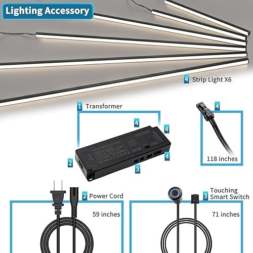 Miniatura 6 de Art3d Kit de iluminación LED empotrable, 6 piezas de luz LED blanca autoadhesiva con interruptor inteligente, interruptor táctil de 3000 K para