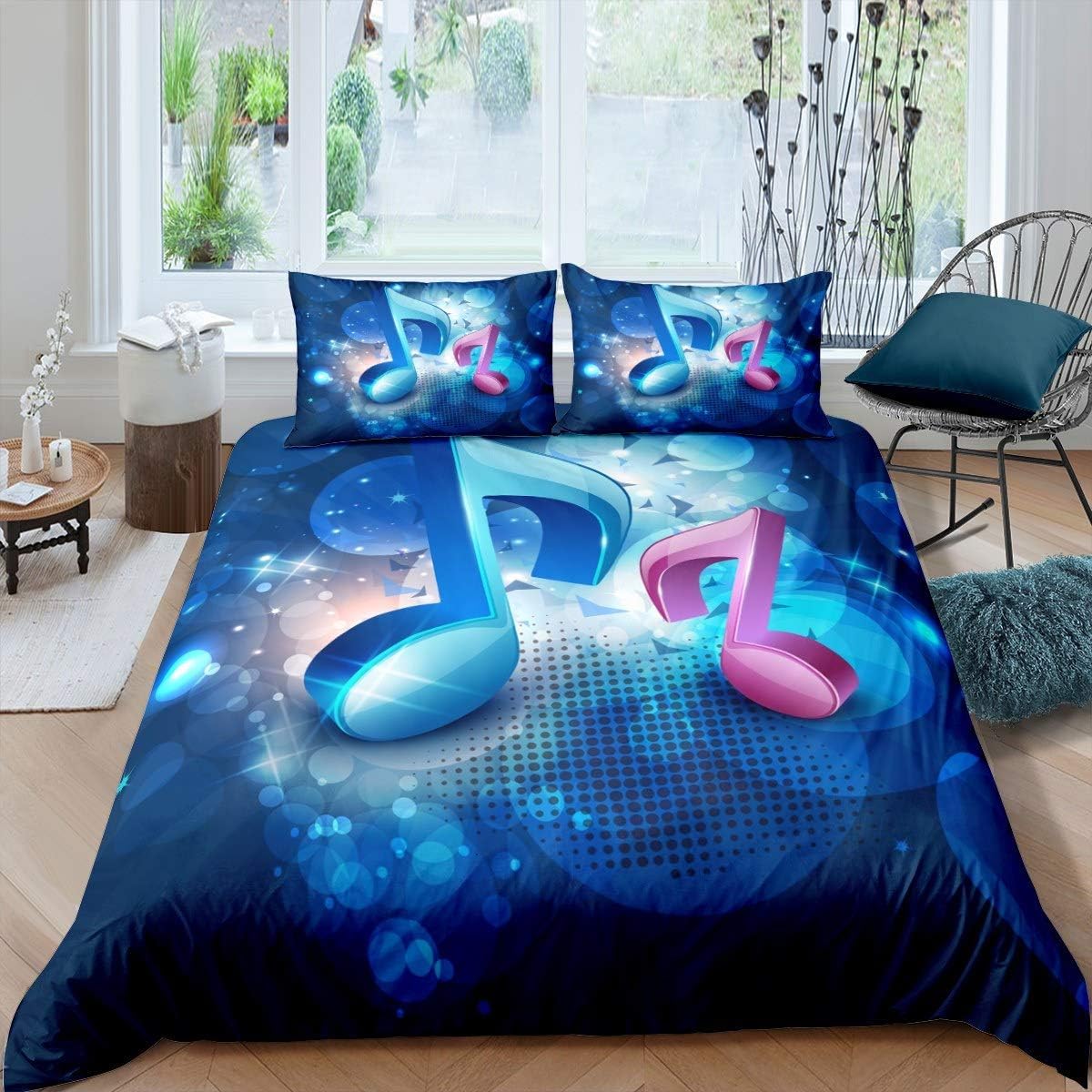 Housse de couette 260x230 infroissable fermeture éclair musique 3d