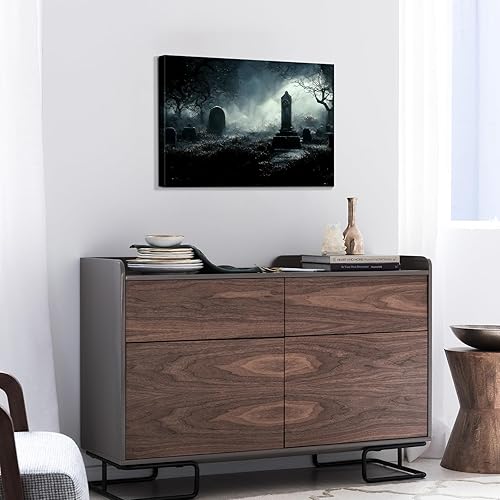 Miniatura 24 de Denozer Lienzo decorativo para pared de Halloween, castillo de terror de 32 x 24 pulgadas, decoración de pared de luna, decoración de otoño de Obra