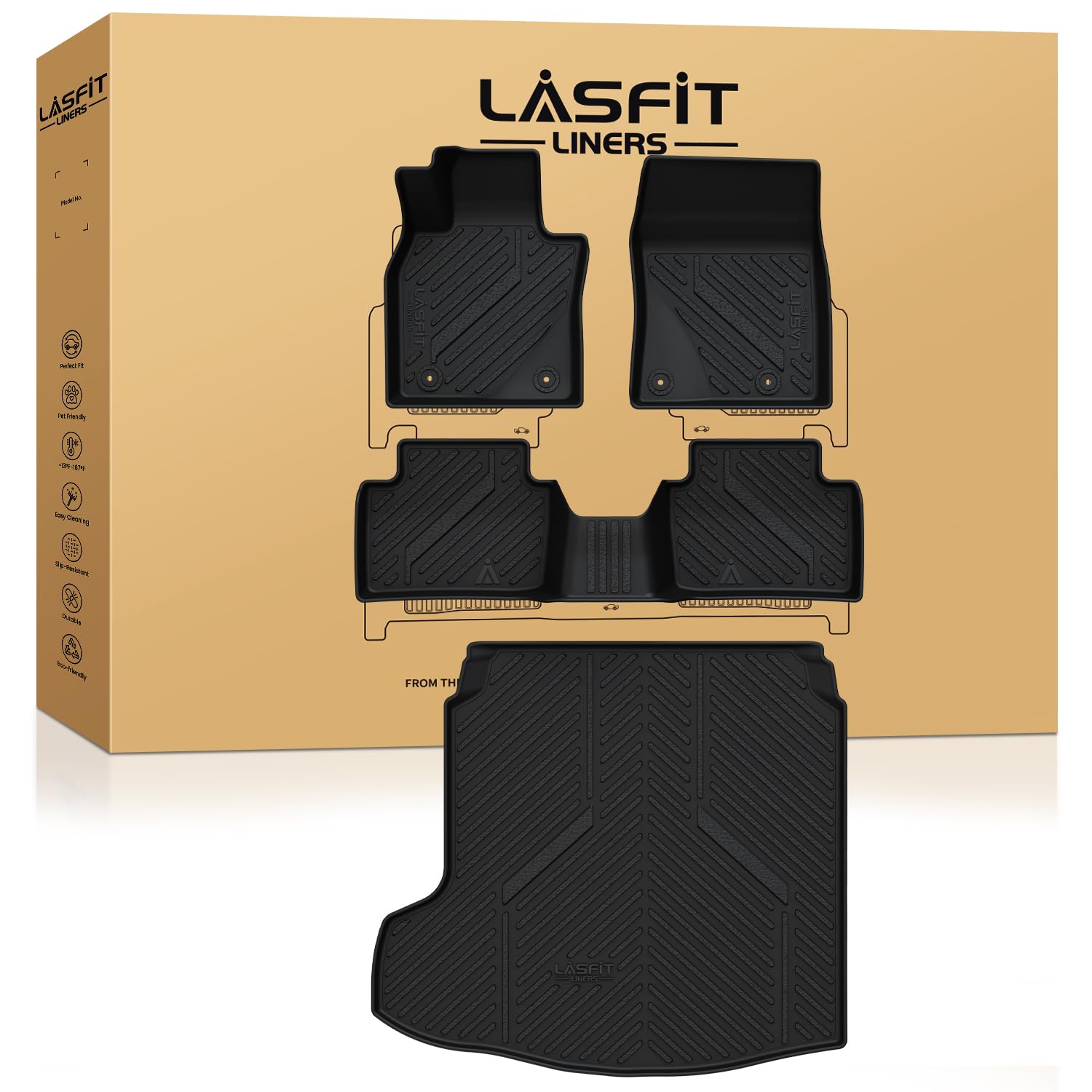 LASFIT Floor Mats & Cargo Liner Fit for Mazda 3 2026 2025-2019(Only Fits Sedan Models) All Weather TPE Winter Car Mats, Mazda3 Full Set Accessories - Black, 5+ Years Lifespan