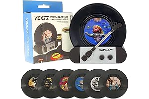 Funny Retro Record Coasters with Vinyl Record Player Holder