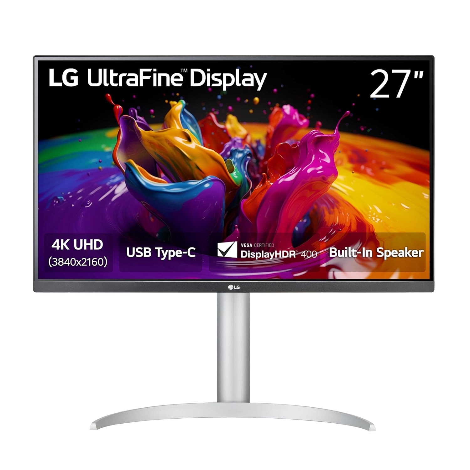 LG Ultrafine 27 inch 4K UHD (3840x2160) IPS Monitor, USB-C PD 90W, DisplayPort, Hardware Calibration, Tilt/Height/Pivot Adjustment, 95% DCI-P3 HDR 400, 27UP850K, White
