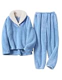 Women's Fluffy Loungewear Sleepwear Lounge Casual Pajamas Sets Loose Long Sleeve Fleece Pullover and Pants Set