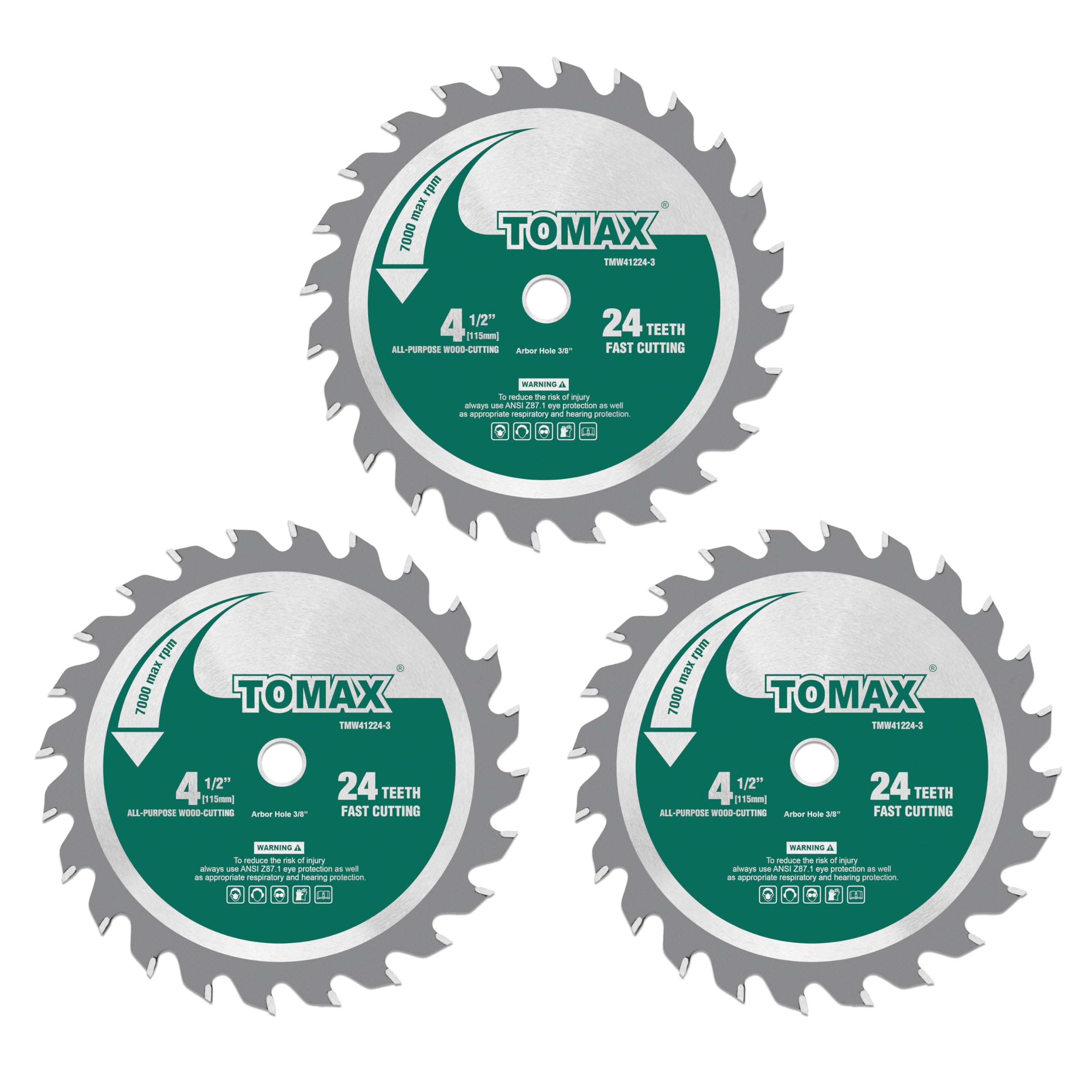 TOMAX 3 Pack 4-1/2 Inch 24 Tooth ATB General Purpose Saw Blade with 3/8-Inch Arbor