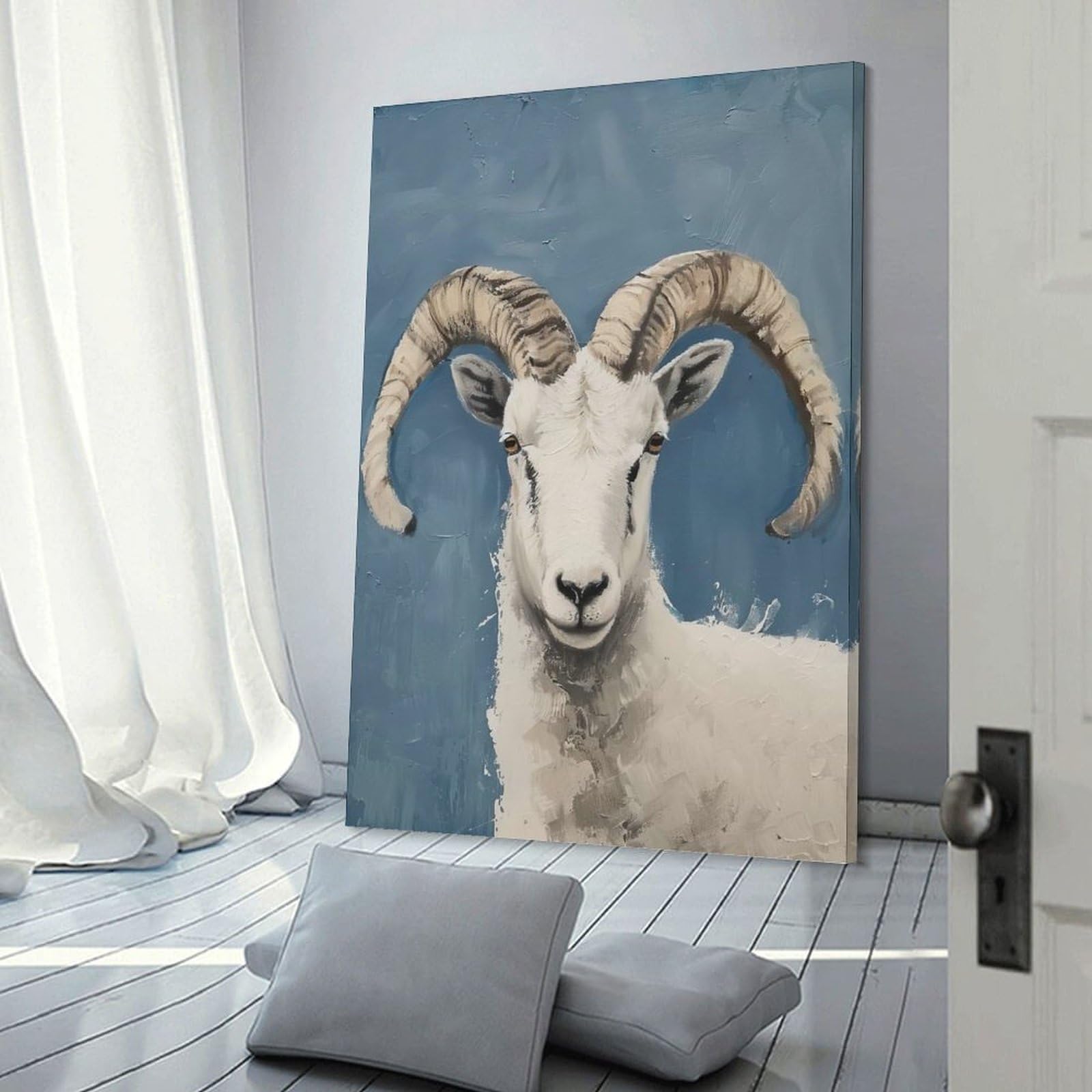 Junmoney Wall Picture Print Bighorn Sheep Portrait, 08x12inch(20x30cm), for Entrance Walls, Hall Decor Or Foyers, Home Artwork for First Impressions
