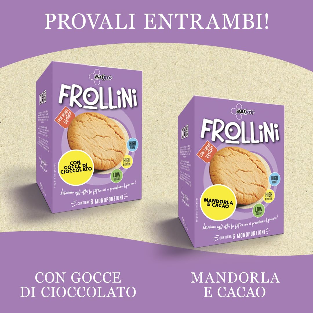Biscotti Proteici Frollini Con Gocce Di Cioccolato EatPro 6 Monoporzioni Colazione Proteica, Snack Proteici, 30% Proteine 18% Fibre, Low Carb Biscotti Keto Diet, Dieta Chetogenica Prodotti