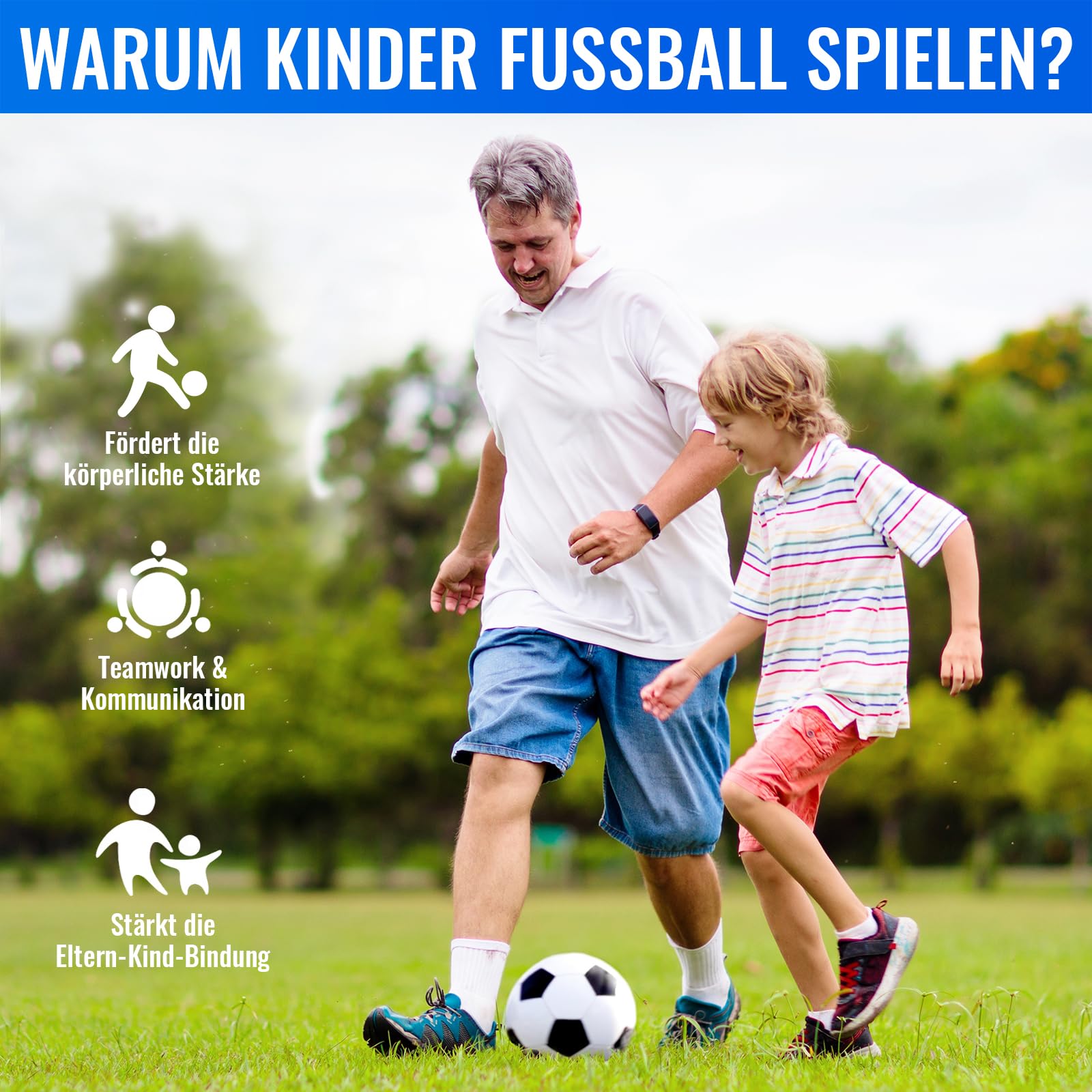U&C Planet Fußball Größe 3 für Kinder mit Pumpe und Netz - klassisch schwarz weiß, ideal als Outdoor Spielzeug, Geschenk für Jungen und Mädchen ab 3 Jahren