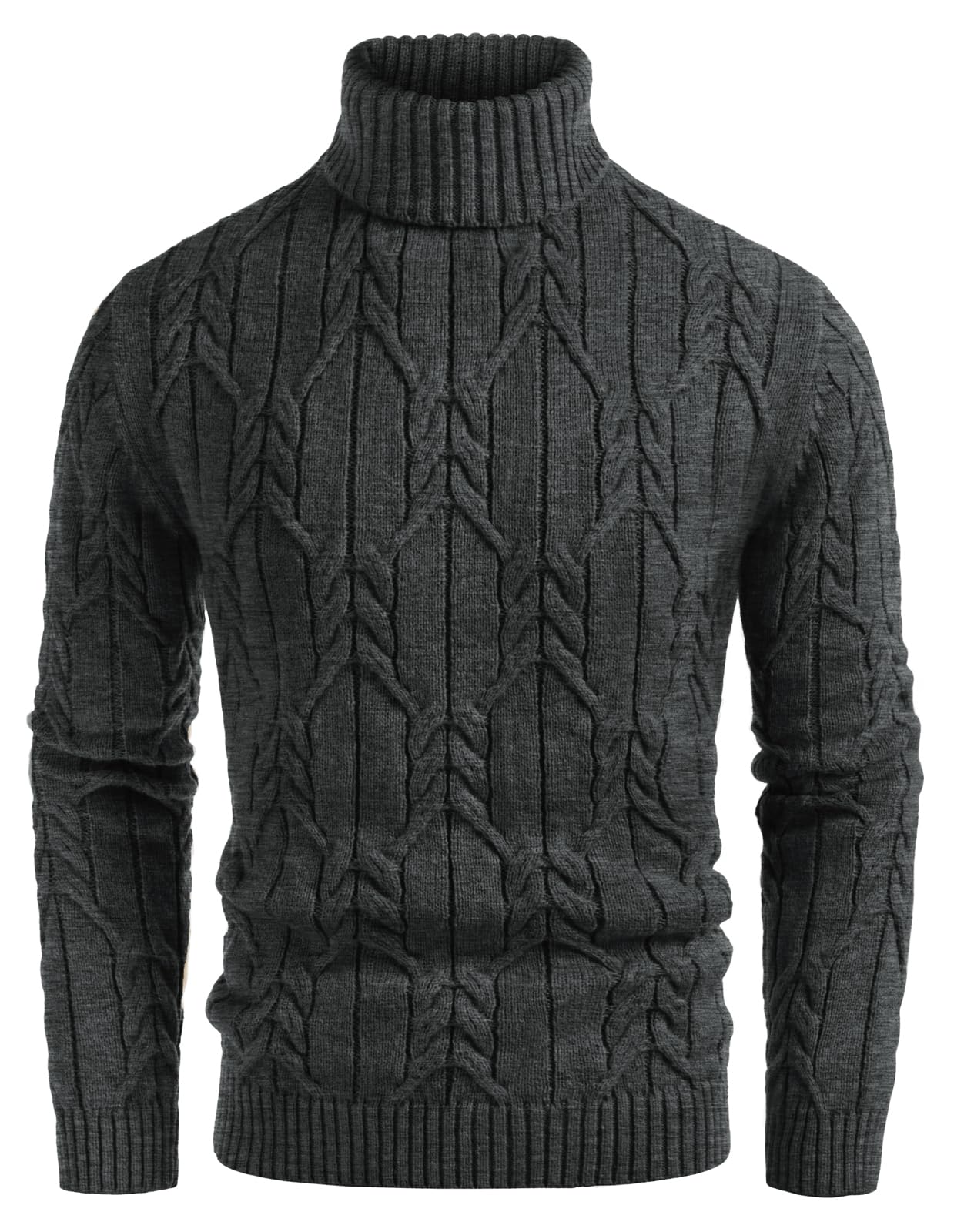 GRACE KARIN Suéter de cuello alto para hombre, manga larga, suéter de punto trenzado, ajuste delgado, cuello alto
