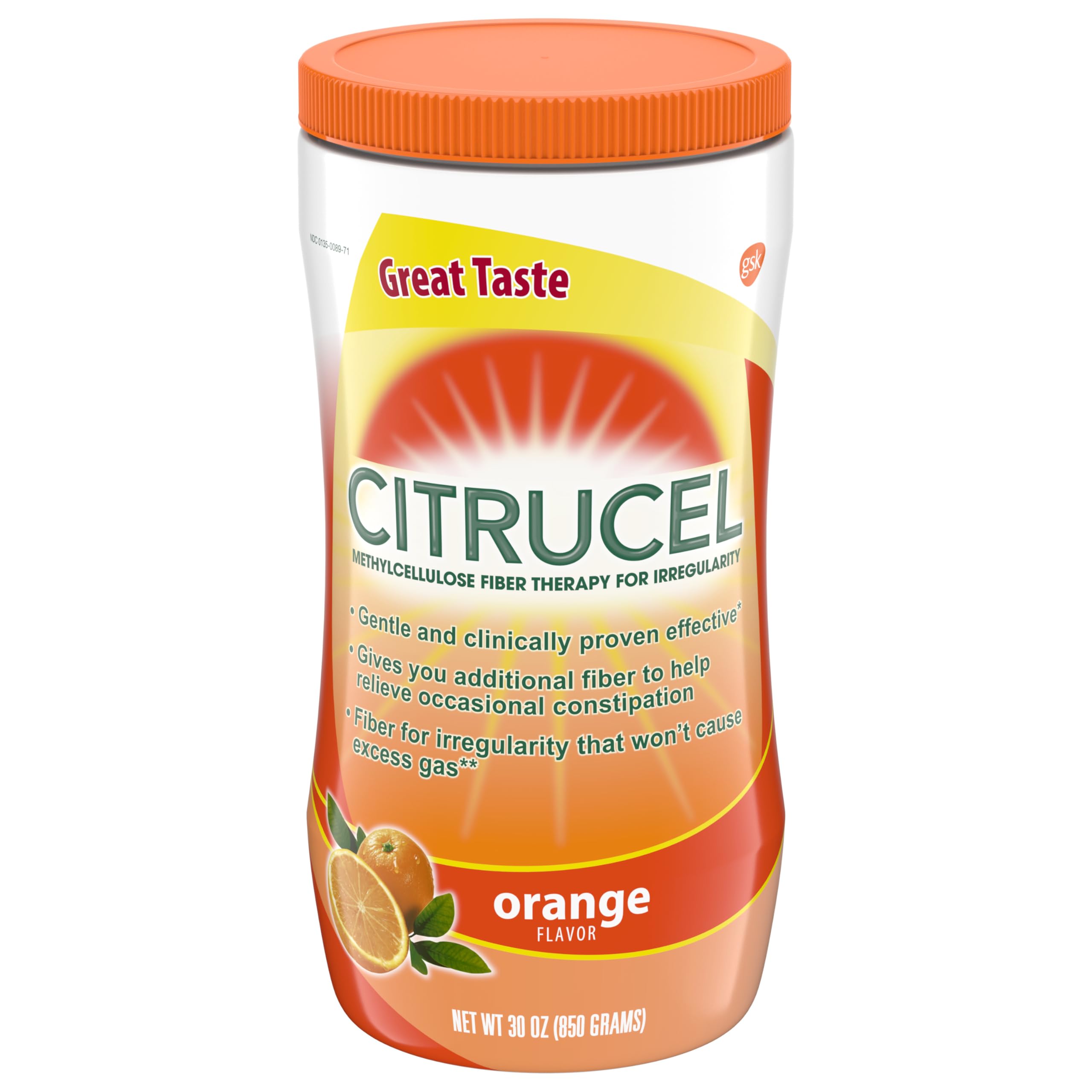 Citrucel Powder Orange Flavor Fiber Therapy for Occasional Constipation Relief, 30 ounce