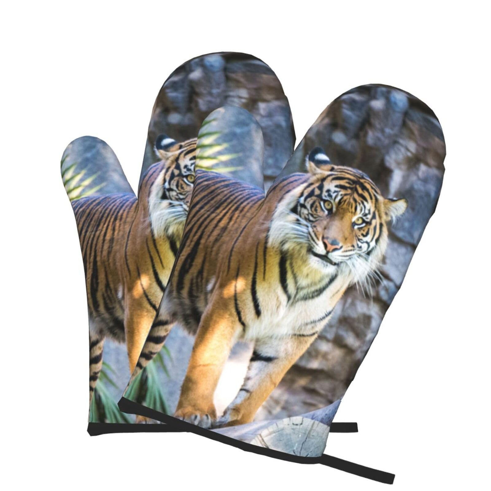Oven Mitts Set of 2 Pcs, Tiger in the zoo Prints Heat Resistant Kitchen Gloves for Cooking Baking Grilling