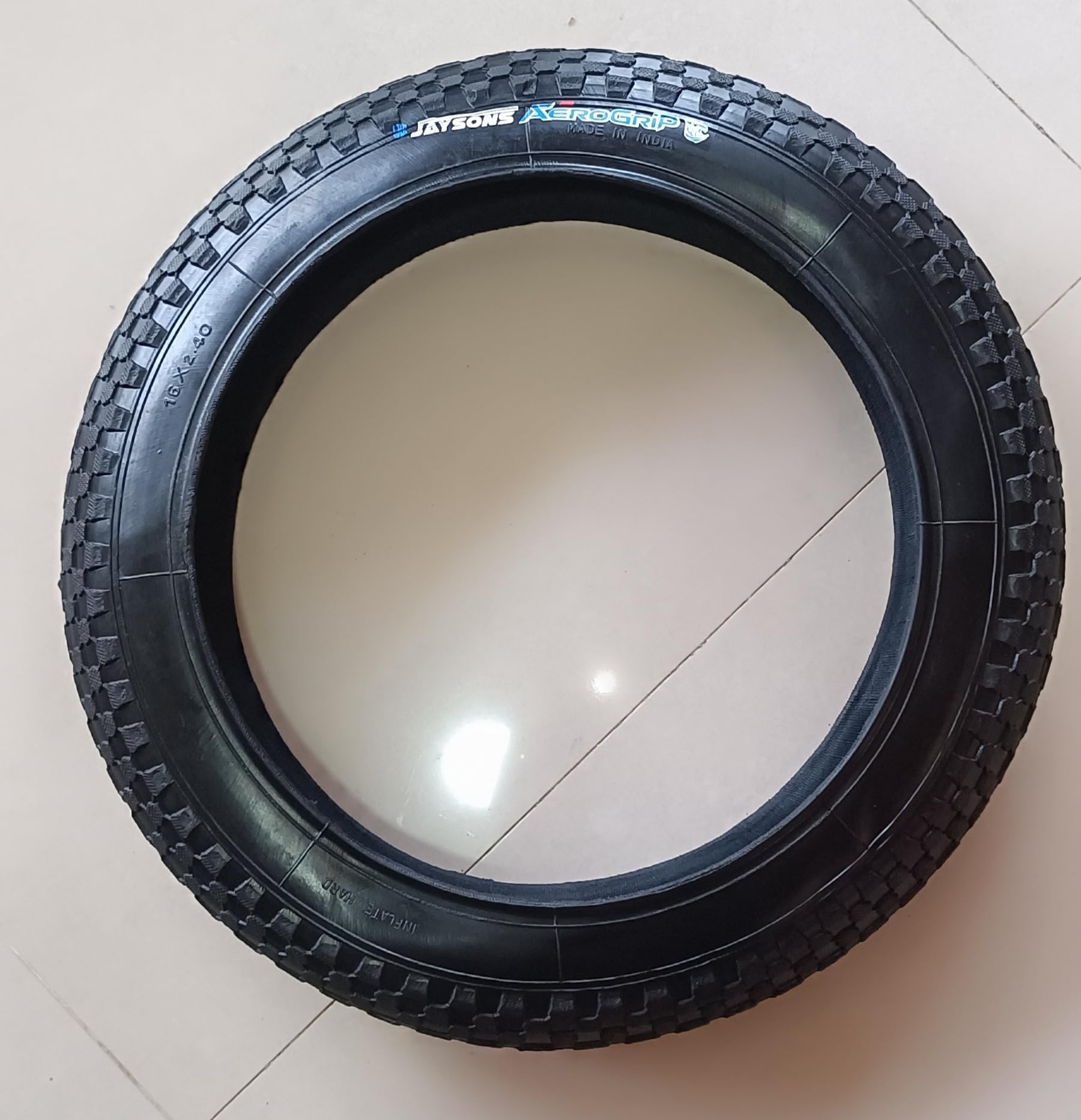 Kids Cycle Tyre, 16x2.40, Black, Made in India, Durable Rubber, Knobby Tread Pattern-picture-32