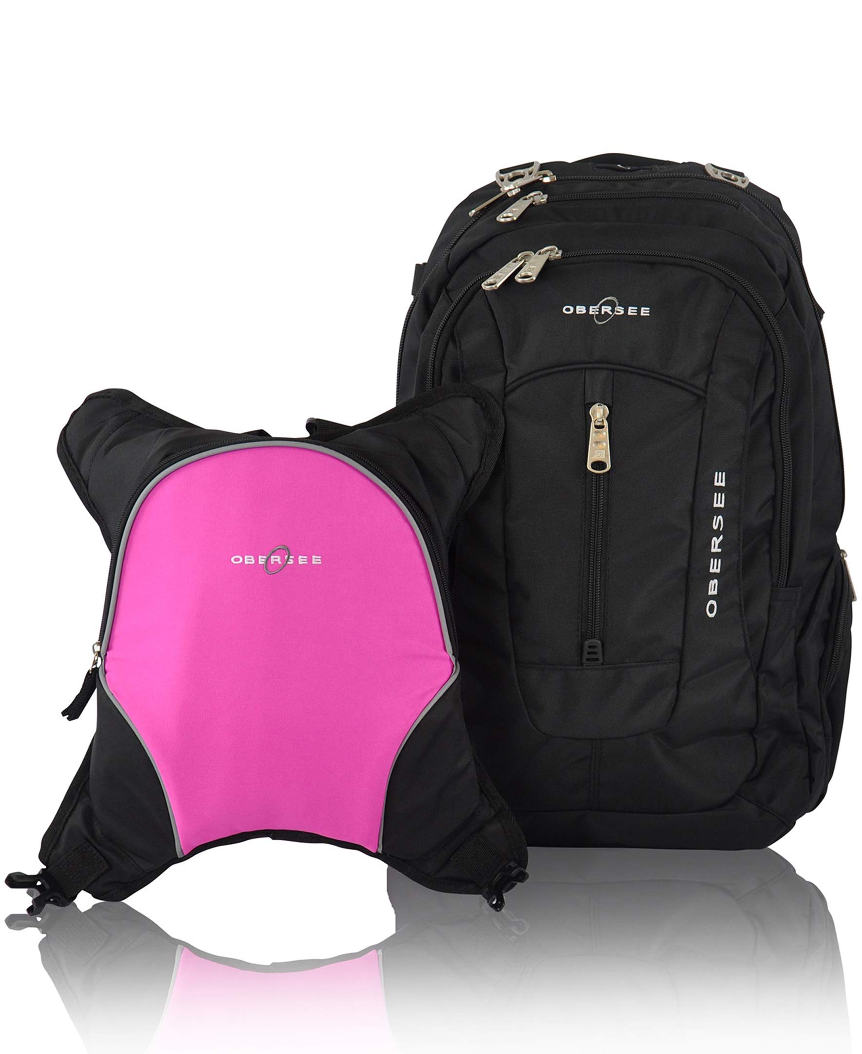 Bern Diaper Backpack, Shoulder Baby Bag, With Food Cooler, Clip to Stroller (Black/Pink)