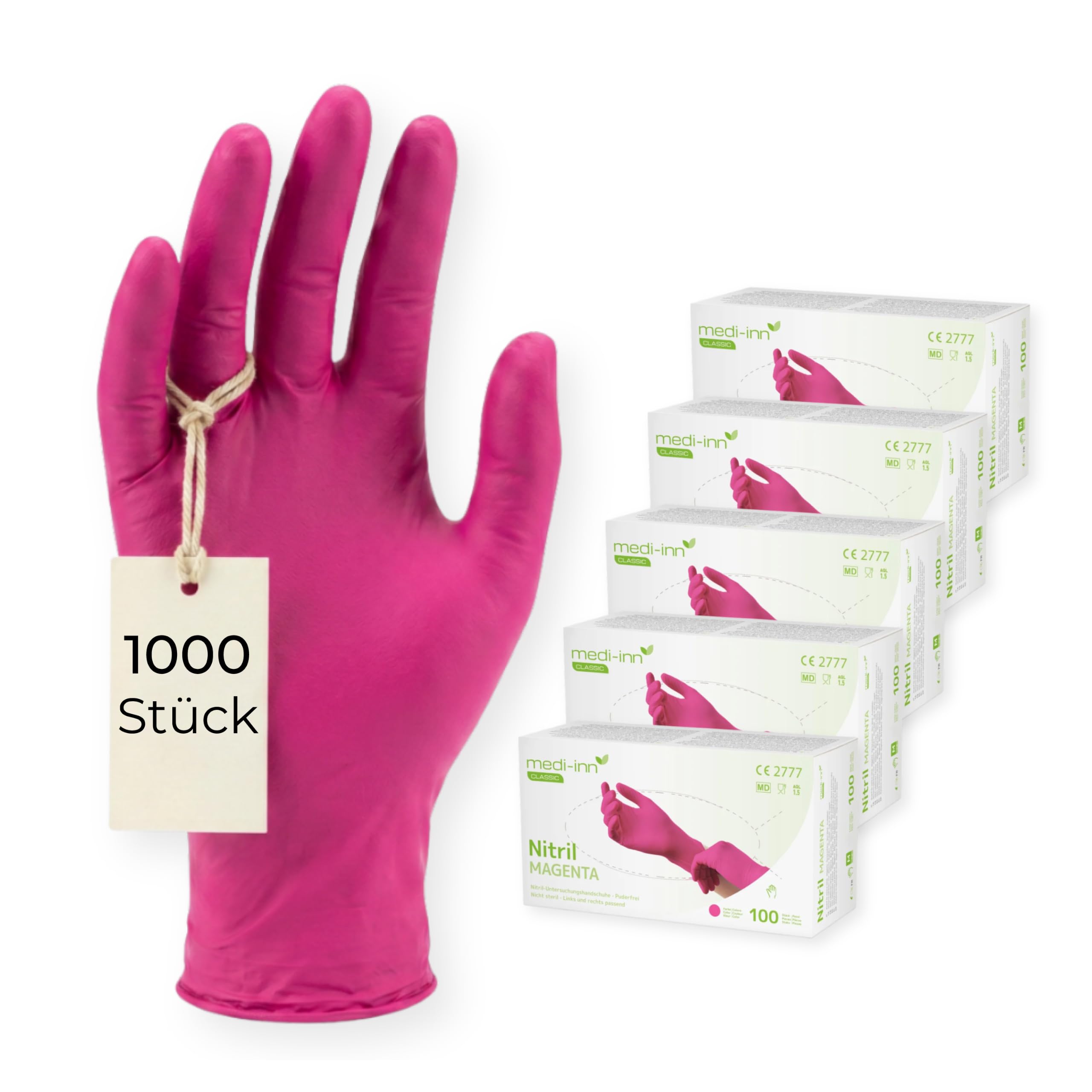 Medi-Inn+ Nitril Magenta Einmalhandschuhe puderfrei (M, 10 x 100 = 1000 Stück)