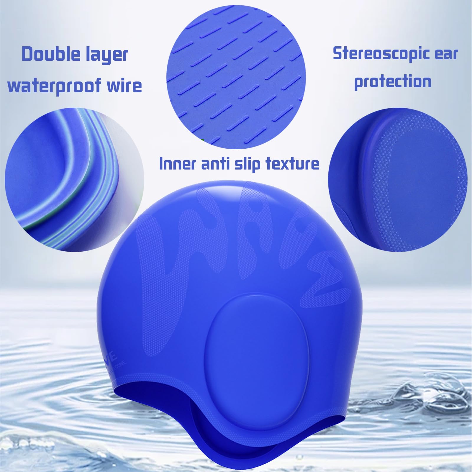 2 Stück Fischschwanz Badekappen | Stoff Schwimmhauben | Ohrenschutz | Für Lange Haare