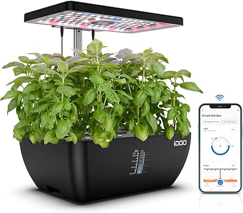 iDOO - Sistema de cultivo hidropónico de 12 cápsulas con Wifi para interiores, tanque de 6.5L, cultivo de plantas hasta de 14.5 pulgadas