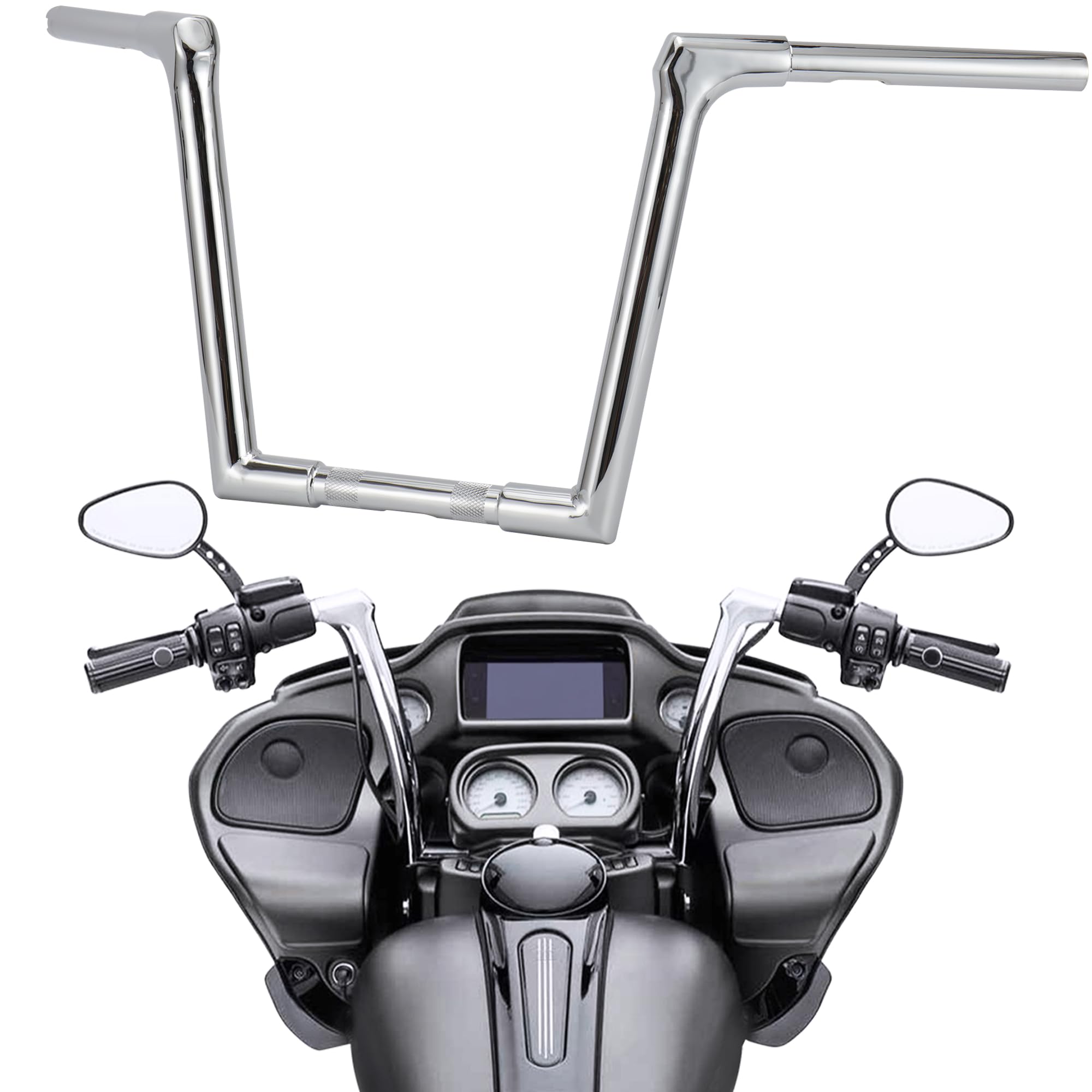 Chrome 12" RiseFused Handlebar Muscle Elbow ape hangers for Harley 1996-2013 Road Glide & 1995-2022Road King & Softail models & Dyna Models