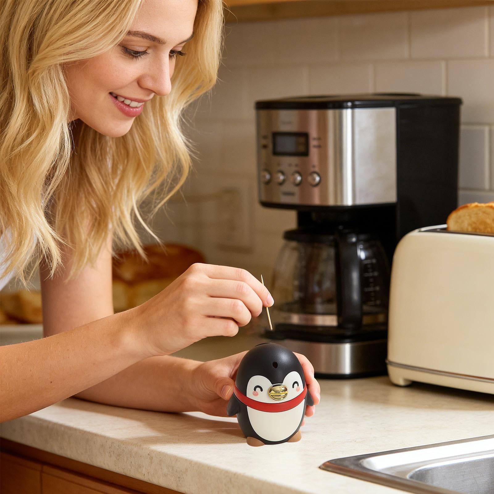 Dispenser Semi-Automatico Per Stuzzicadenti A Forma Di Pinguino – Porta Stuzzicadenti In PP, Anti-Fuoriuscita, Per Cucina E Campeggio