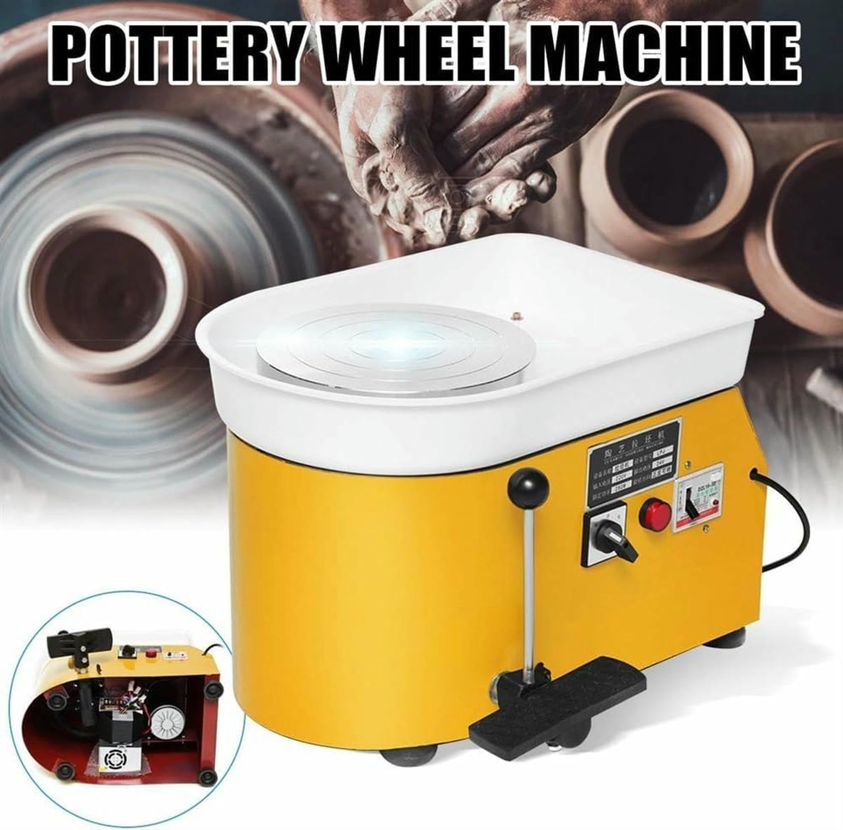 Torno de cerámica eléctrico de 350 W, máquina para Dar Forma a la cerámica, 235 mm, Herramienta para Arcilla, Pedal para Manualidades y Trabajos de cerámica~/