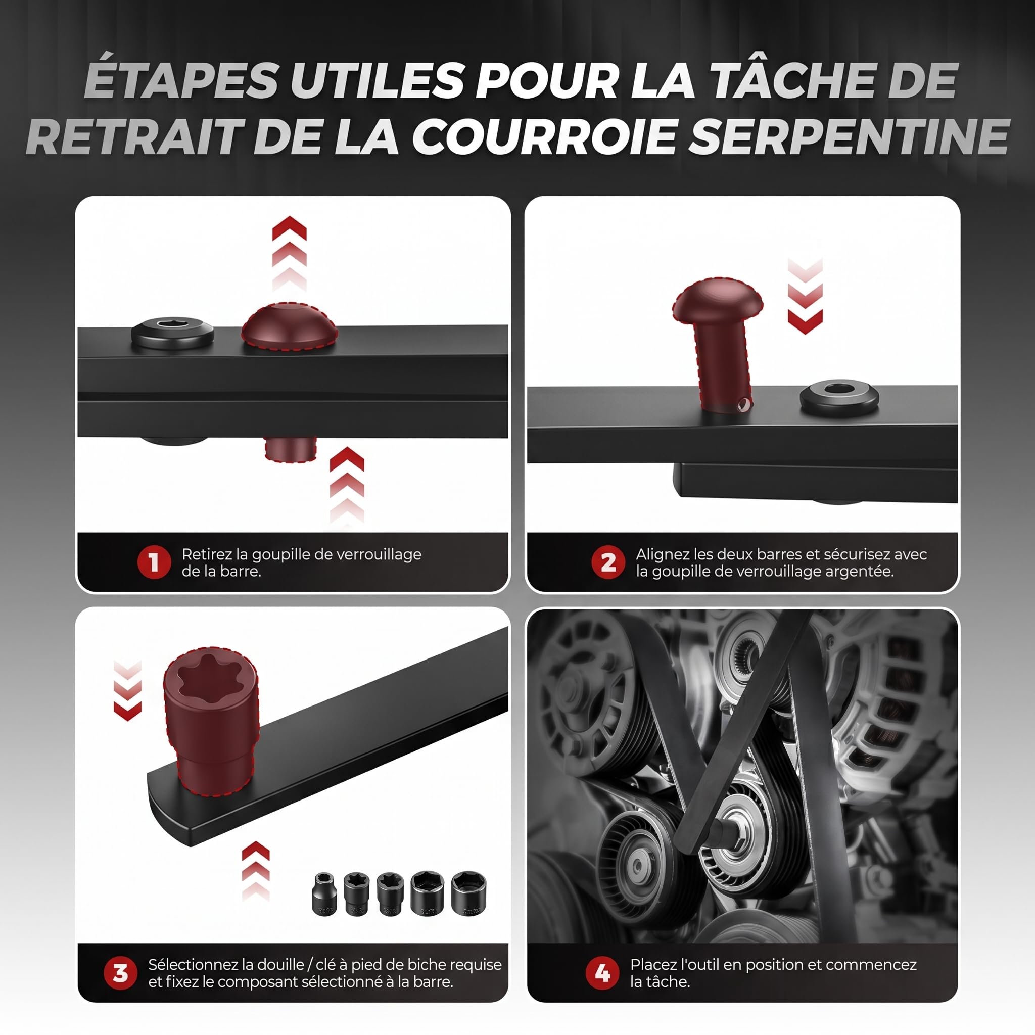 BILITOOLS Clé Courroie Accessoire Kit Outil Poly-V 13 Pièces Démontage