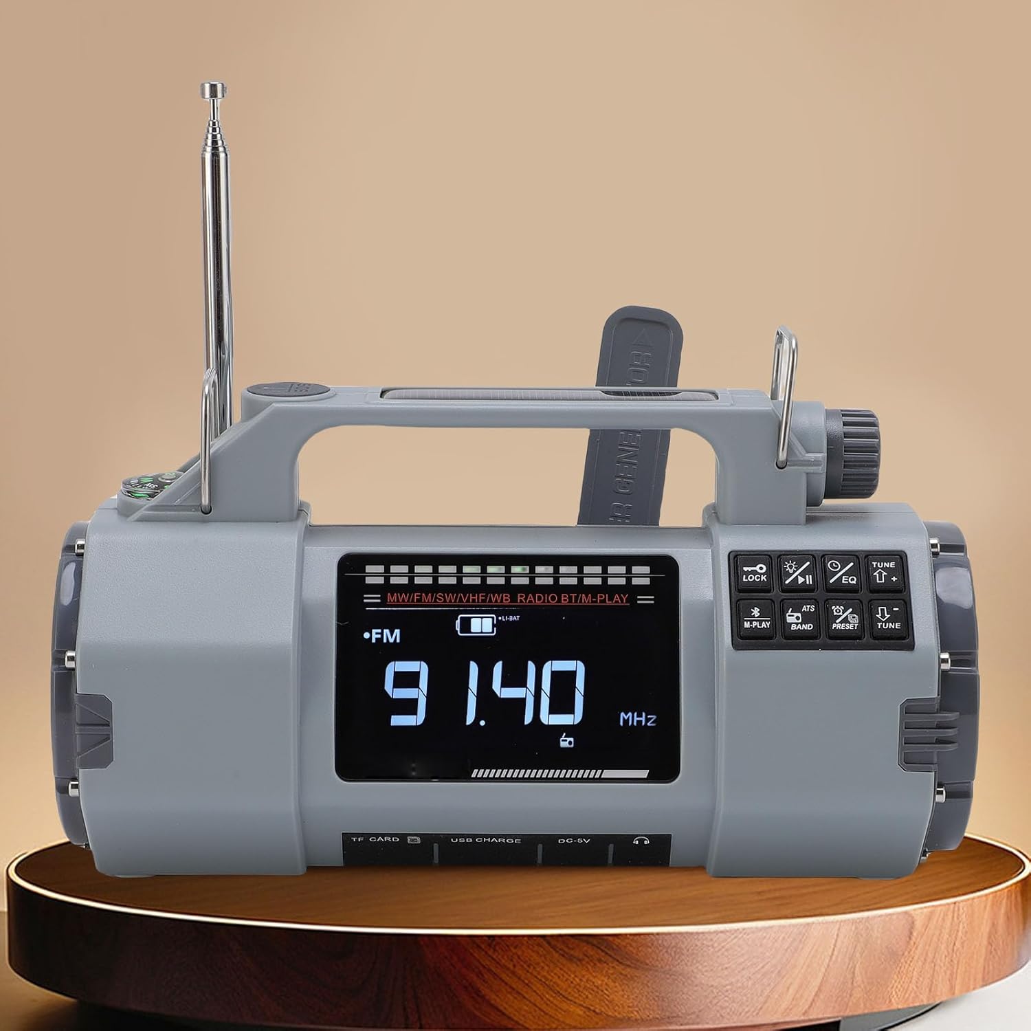 Diyeeni Emergency Weather Radio, 5000mAh Solar Hand Crank AM FM SW VHF WB Portable Radio with Type C USB Charger and SOS Flashlight, for Outdoor Camping Emergency
