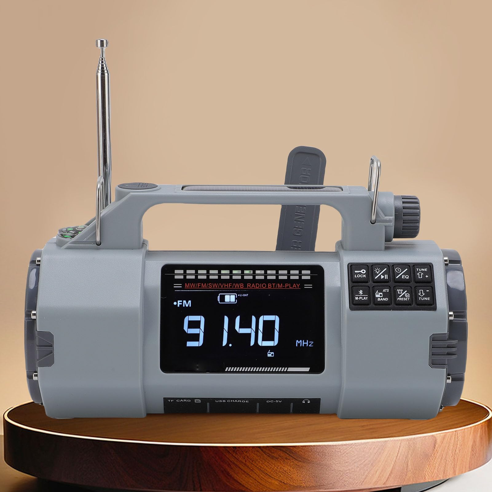 Annadue Radio z korbką awaryjną, FM MW SW VHF WB, Przenośne Radio z korbką Zasilane energią słoneczną, z Alarmem SOS, latarką, do Biwakowania, Wewnątrz i na Zewnątrz
