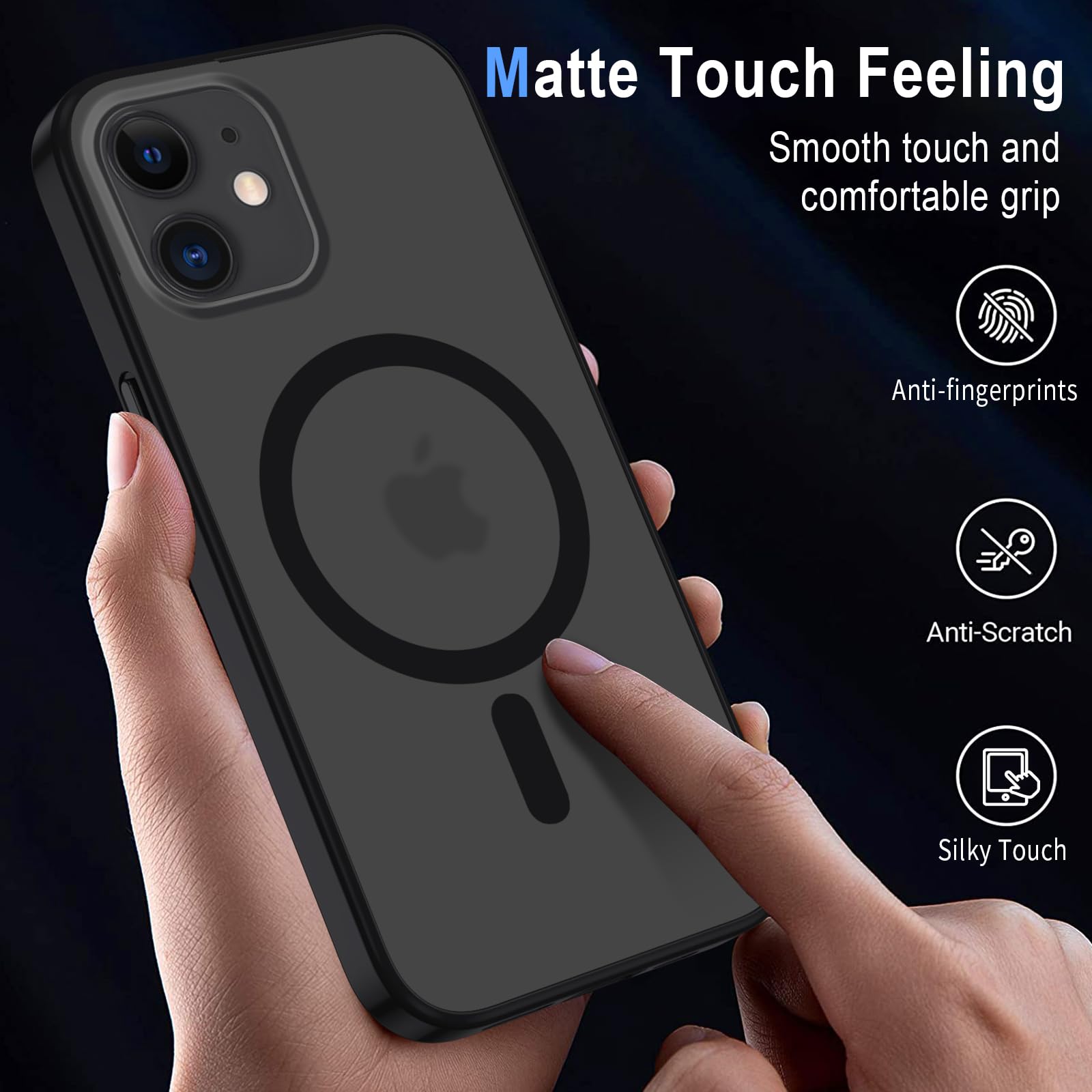 XTCASE Cover Magnetica per iPhone 12 Mini [Compatibile con MagSafe], Custodia Traslucida Opaca Posteriore Resistente ai Graffi TPU Bumper Antiurto Sottile Protettiva Case, Nero