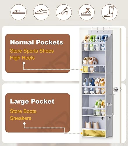 Miniatura 4 de KEETDY 20 pares de organizadores de zapatos para armario, grandes bolsillos transparentes, colgador de zapatos para colgar en la puerta, soporte