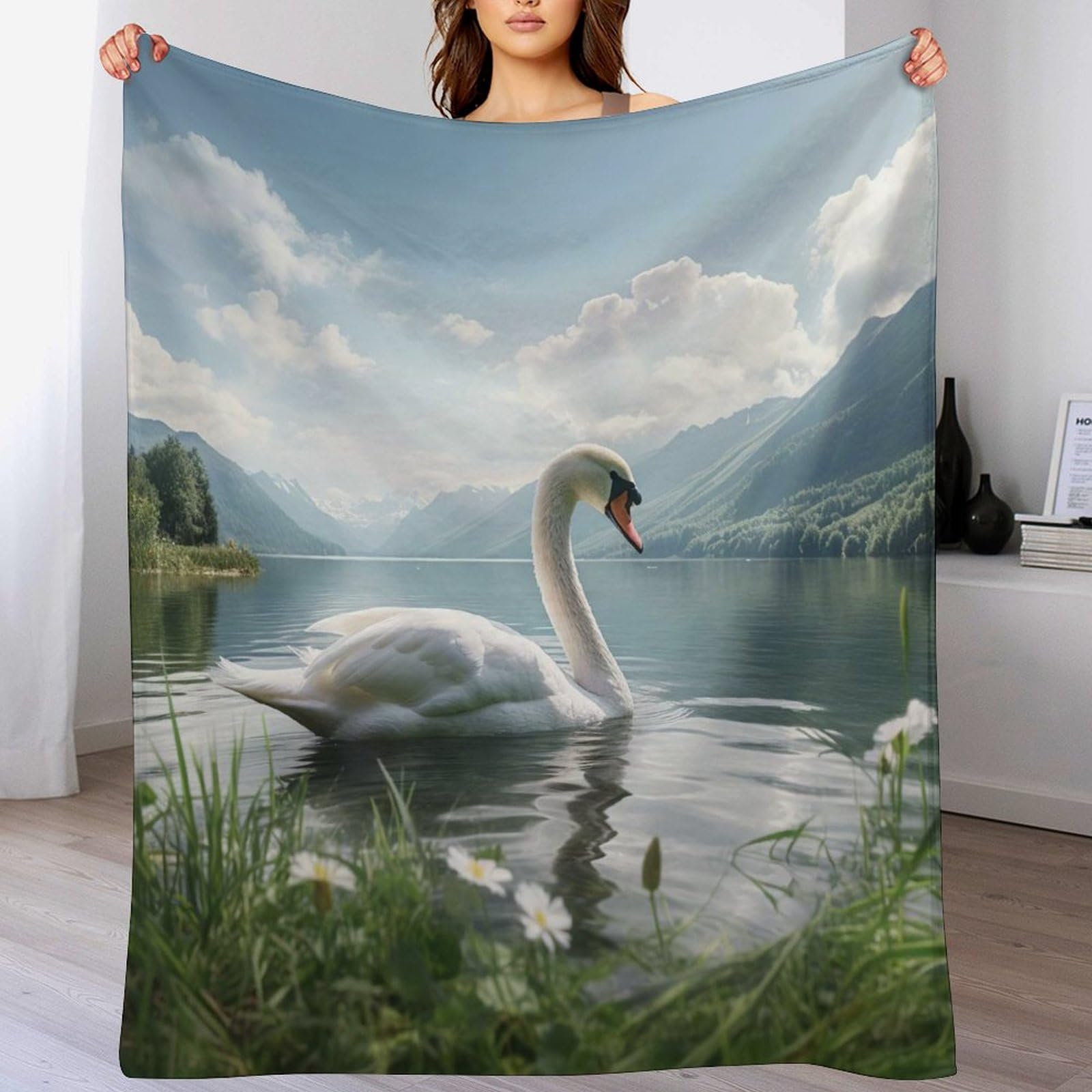 Couverture polaire flannel douce cygne pour éliminer le froid sur le lit ou canapé