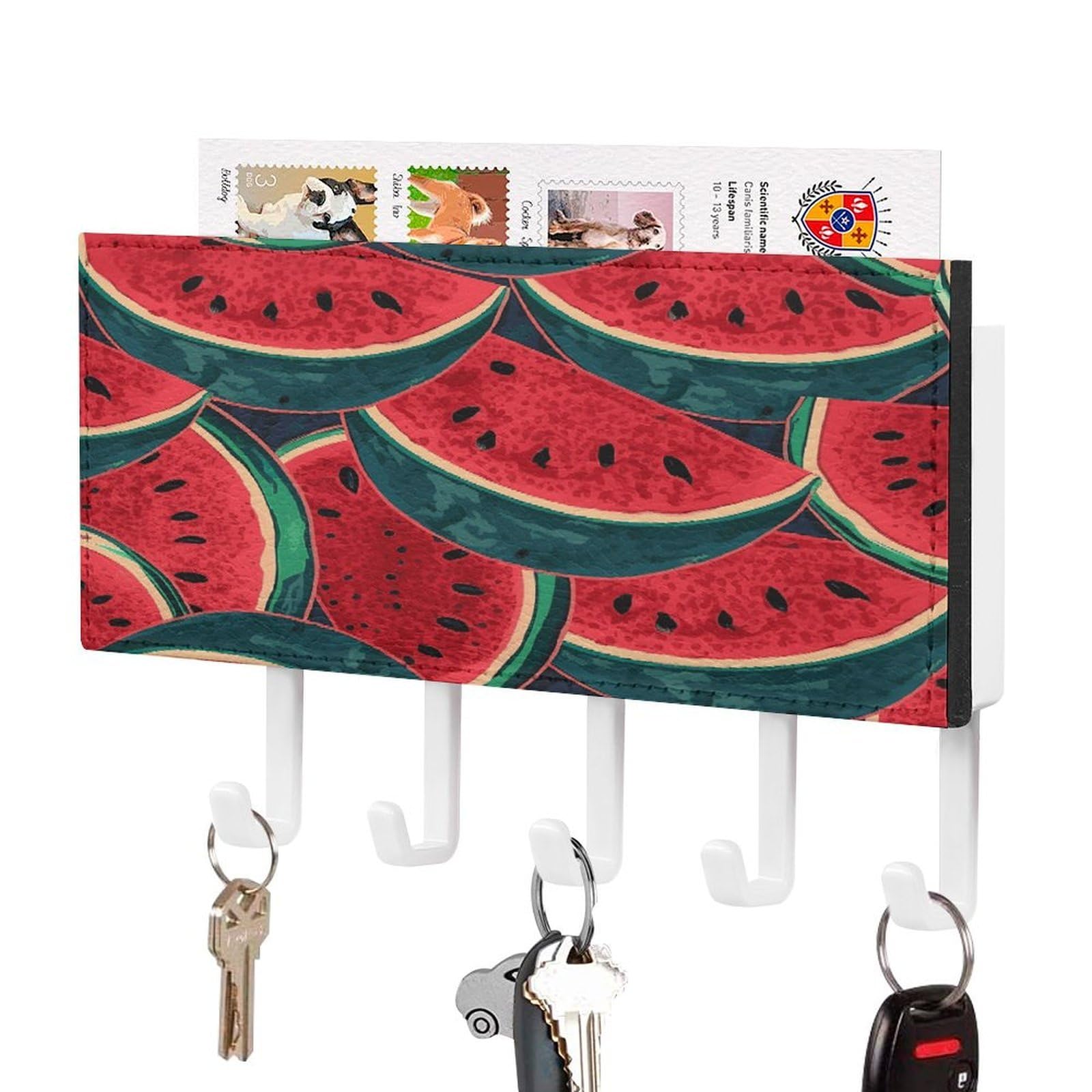 FekiLoot Red Watermelon Key Holder for Wall Decorative,2 Installation Ways Keys Hanger Keys Holder Wall Mount Hanging Key Hooks with Mail Organizer for Wallet House Accessories