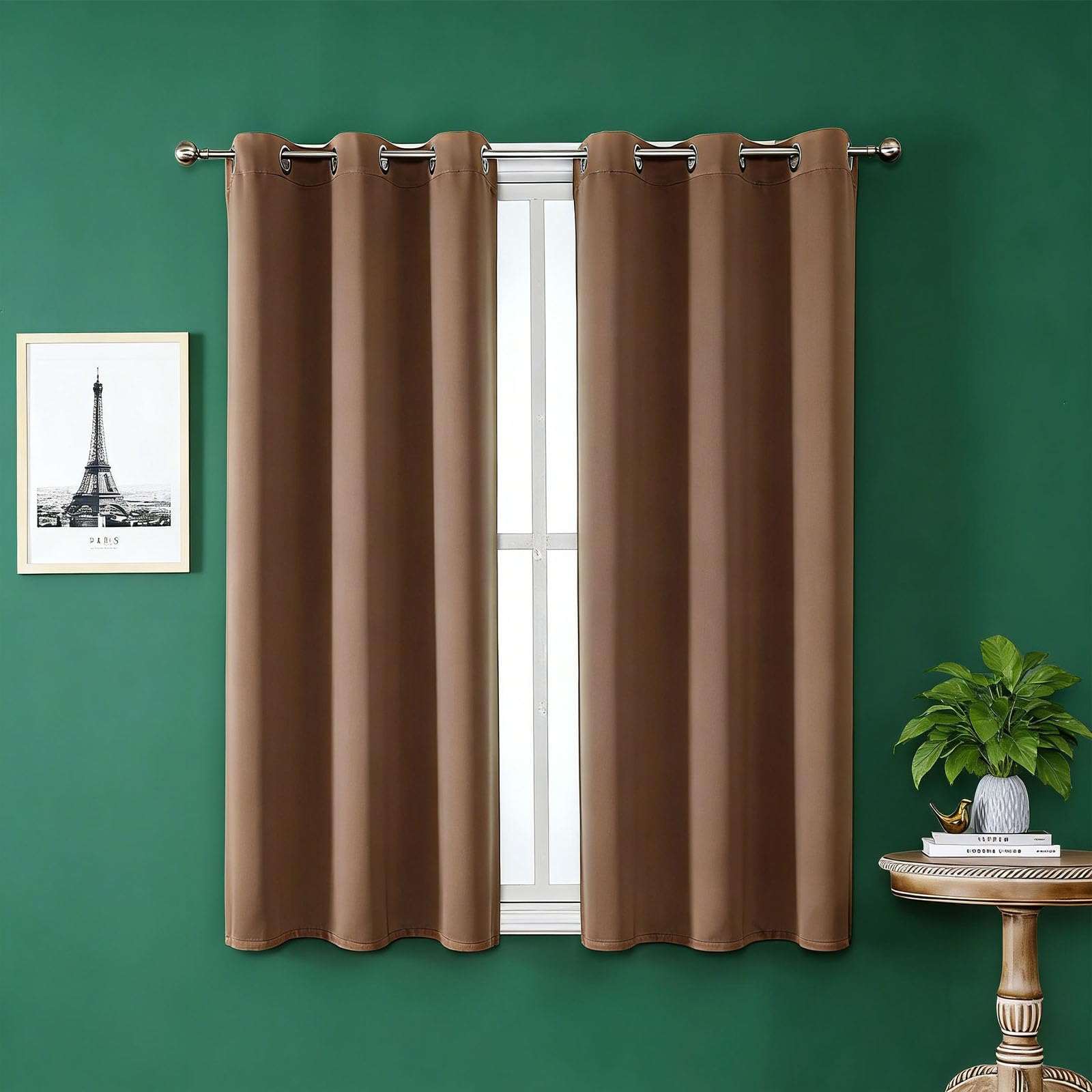 Rideau thermique isolant 280x280 cm marron opaque à oeillets