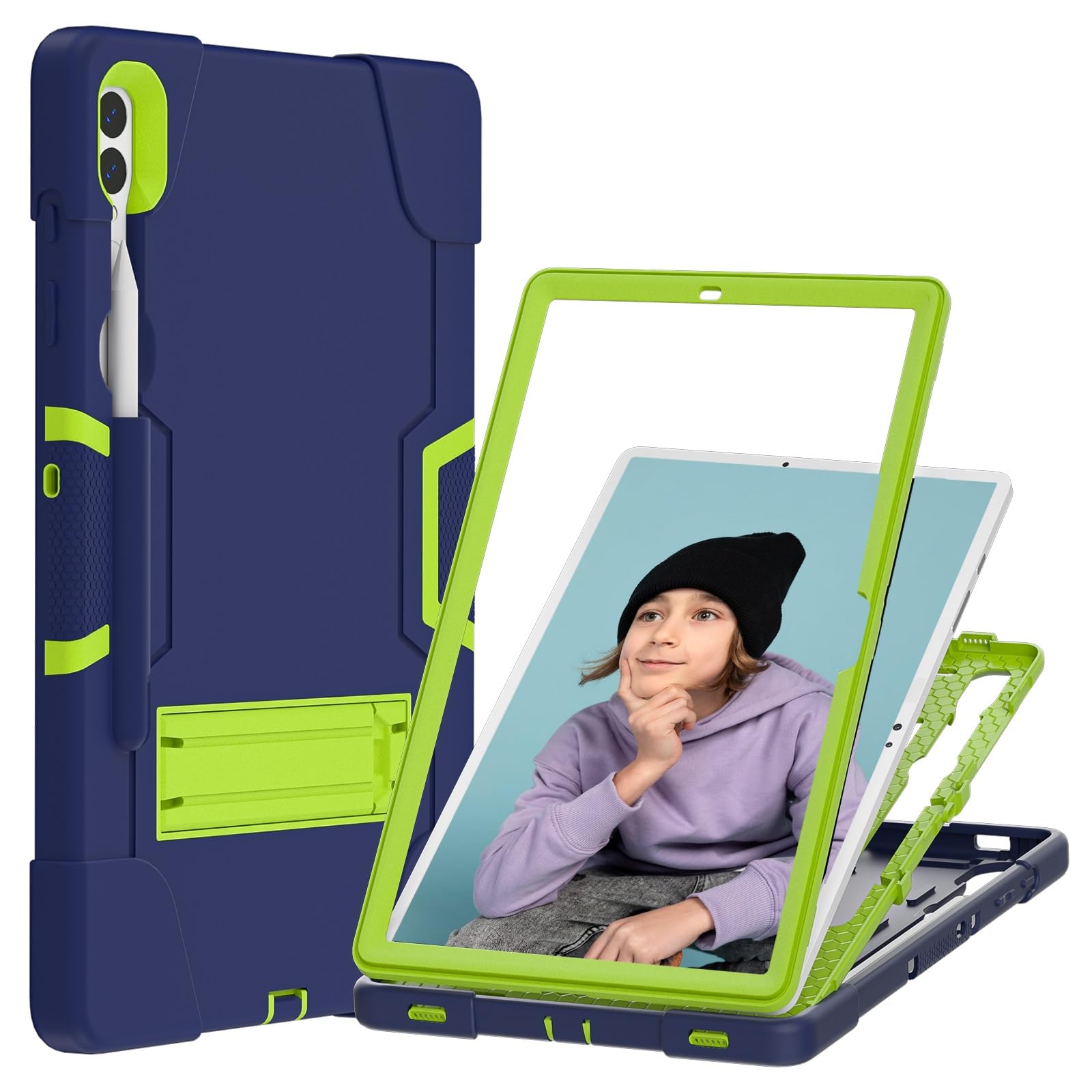 Custodia protettiva per tablet PC compatibile con Samsung Galaxy Tab S9 Plus/Tab S9 FE Plus SM-X810/X818U da 12,4 pollici (2023), custodia in silicone per tablet con cavalletto, guscio resistente