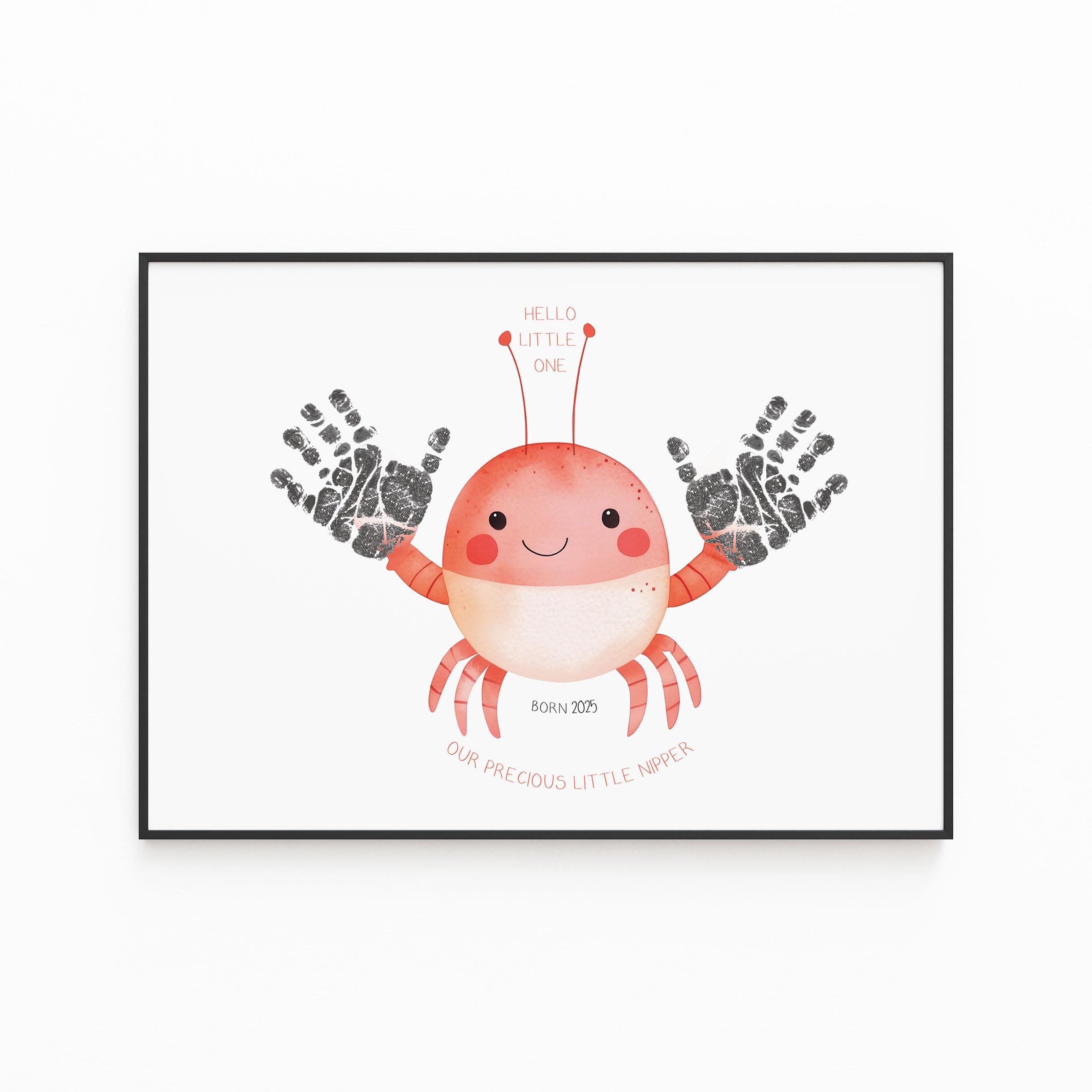 HELLO BOO Animal Inkless Print Kit. 1 Large Sheet, with Beautiful Watercolour Animal Design, 4 mini Print Cards and 2 Ink Free Mess Free Wipes. Perfect New Baby Gift (Crab)