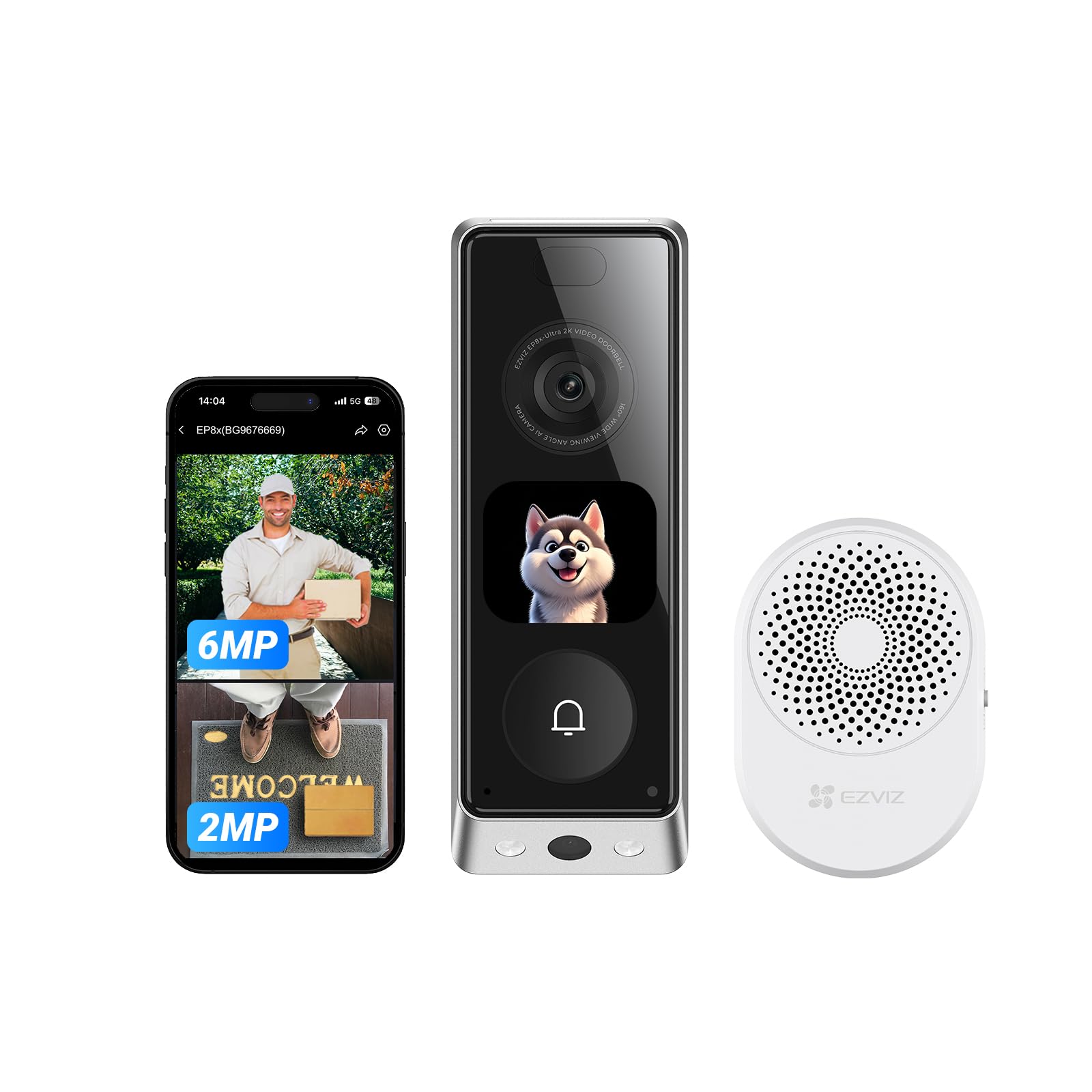 EZVIZ 6MP+2MP EP8 Ultra Timbre Inalámbrico Exterior Impermeable con Chime | Pantalla Interactiva con Videollamada, Detecta Persona/Paquete, Pre-Roll, 2 Baterías Recargables, 32GB eMMc Interno, Wi-Fi 6