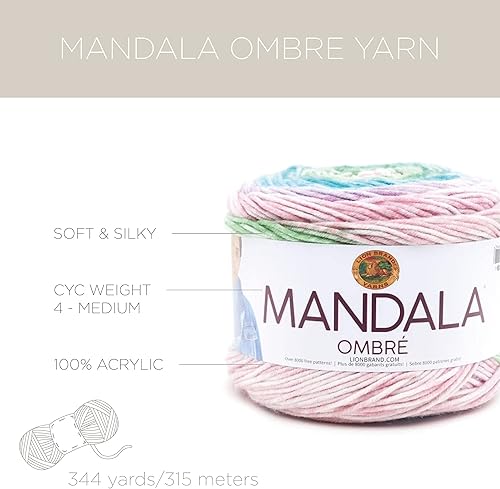 Miniatura 4 de Lion Brand Yarn Mandala Ombré - Ovillo de hilo suave para tejer y tejer, puro, paquete de 3 unidades