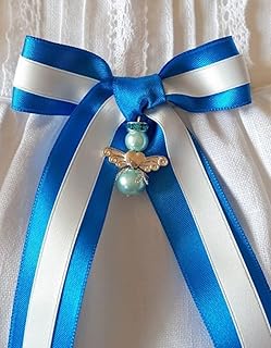 Lazo para bautizo, dos colores, con ángel de gracia de Suecia azul turquesa