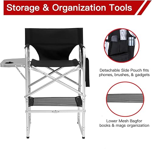 Miniatura 6 de ZIXNEXKOO Silla Tall Directors, silla portátil de 41 pulgadas de altura de barra, silla de directores plegable con mesa auxiliar, soporte para