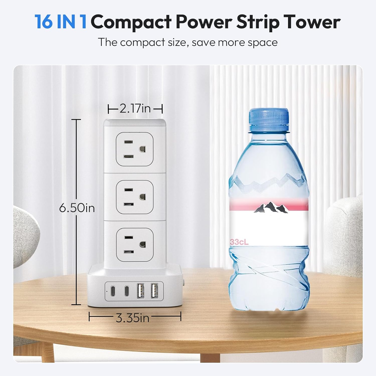 NTONPOWER 1080J Surge Protector Power Strip Tower, 10 Ft Extension Cord Flat Plug, 12 AC Outlets and 4 USB (2 USB C), 1625W 13A Overload Protection, Tower Surge Protector for Home Office Dorm Room