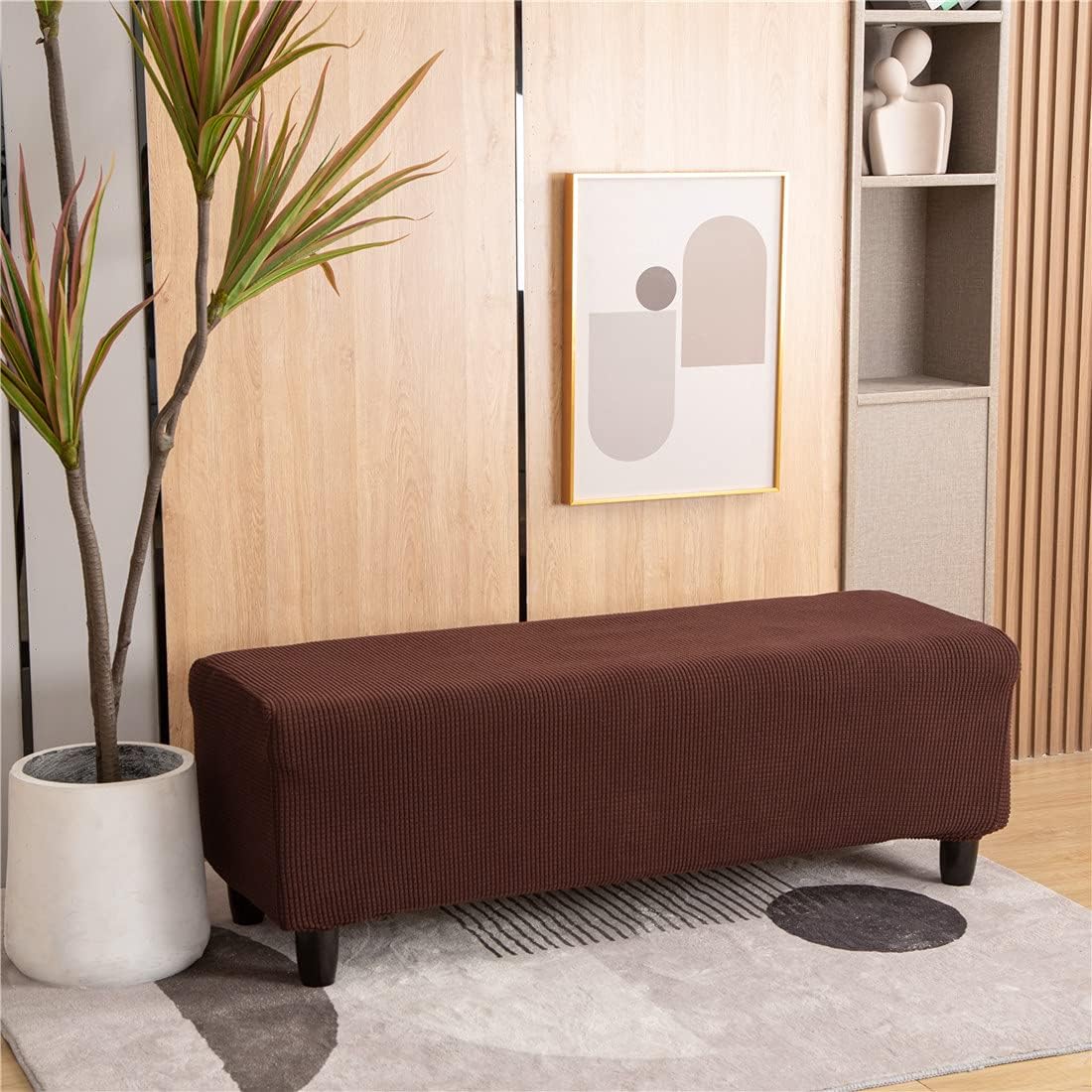 Cornasee Stretch Ottoman Cover Rectangle,Footstool Slipcover Storage Stool Furniture Protector Modern Style (Coffee,X-Large)