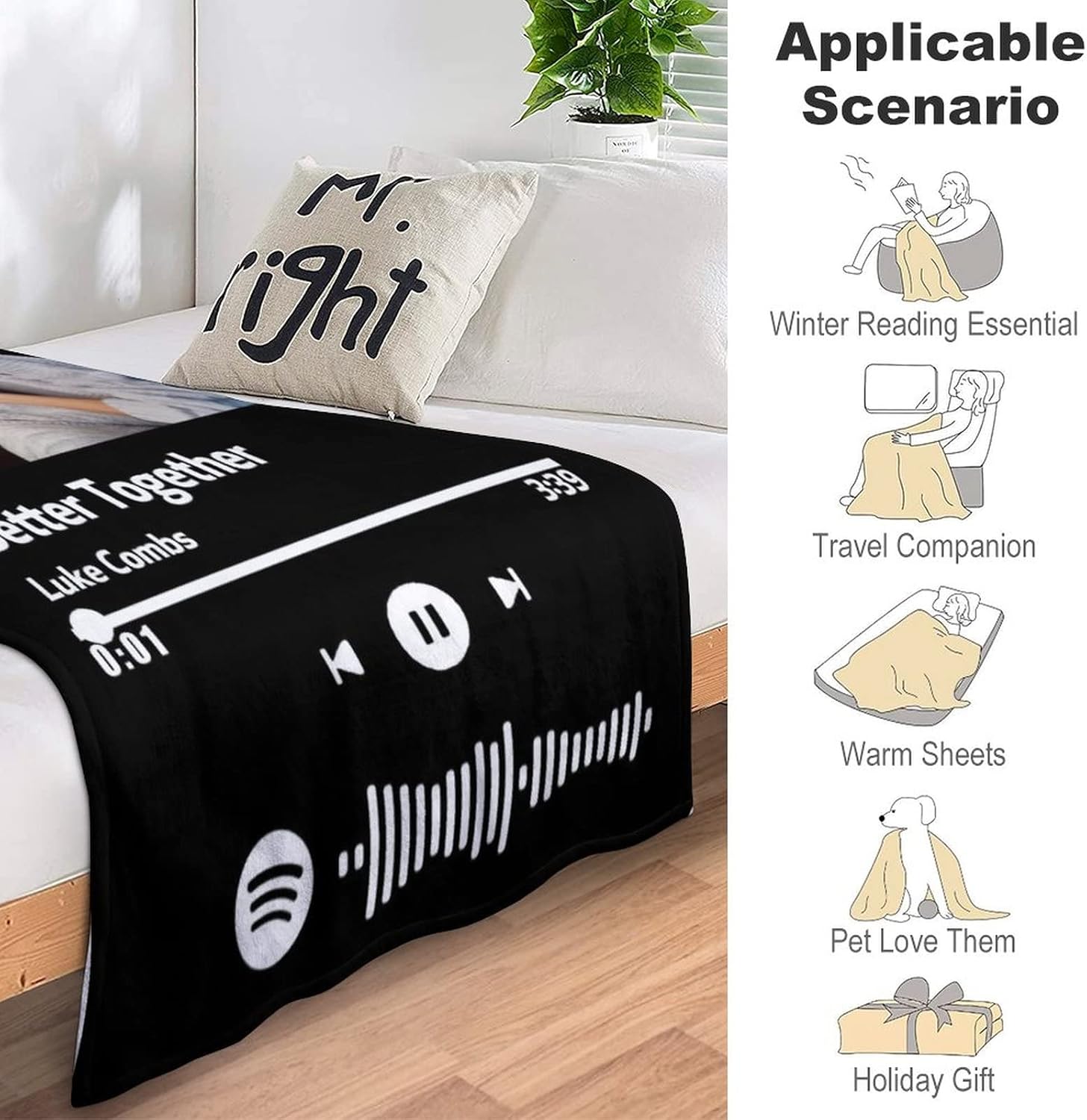 Personalized Spotify Code Music Song Blanket,Customized Blankets with Photos for Couples, Custom Flannel Blankets Using Photos of Family, Friends Or Pet, Christmas Valentines Gifts for Husband Wife - Image 4