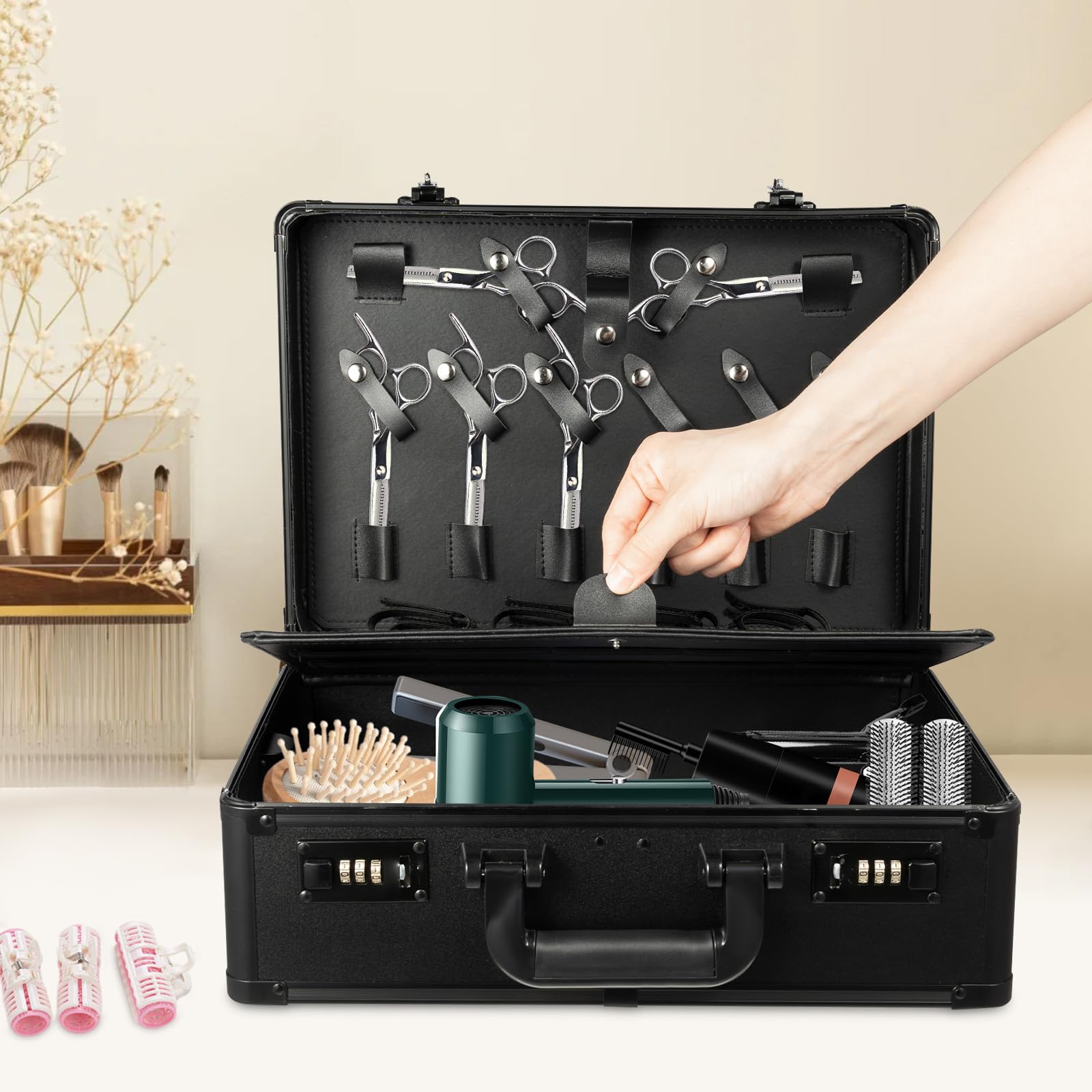 Mallette à outils de coiffure, sac de barbier professionnel pour voyage – Organiseur robuste avec compartiments pour tondeuse, ciseaux et cosmétiques