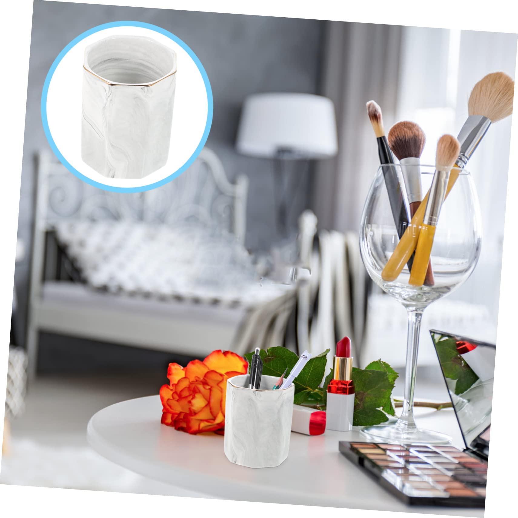 3 Pièces Seau De Papeterie Hexagonal Porte-crayons Pour Enfants Pots à Stylos Pour Bureau Porte-pinceaux De Maquillage Des Pots De Fleurs Pot à Crayons Light Grey Céramique