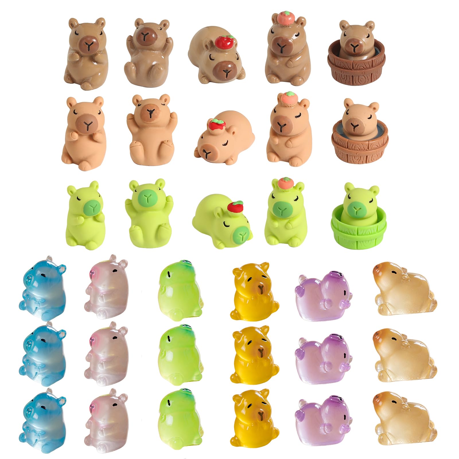 Resin Capybara Figurines – 33 Pcs Glow in The Dark Mini Animals, Colour Changing Tiny Decorations for Fairy Garden, Plant Pots, Desk & DIY Crafts
