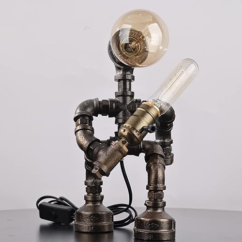 Miniatura 6 de Lámpara de mesa Steampunk, diseño creativo de robot para tubería de agua, lámpara de tubo de agua, decoración retro, personalidad creativa y fresca,