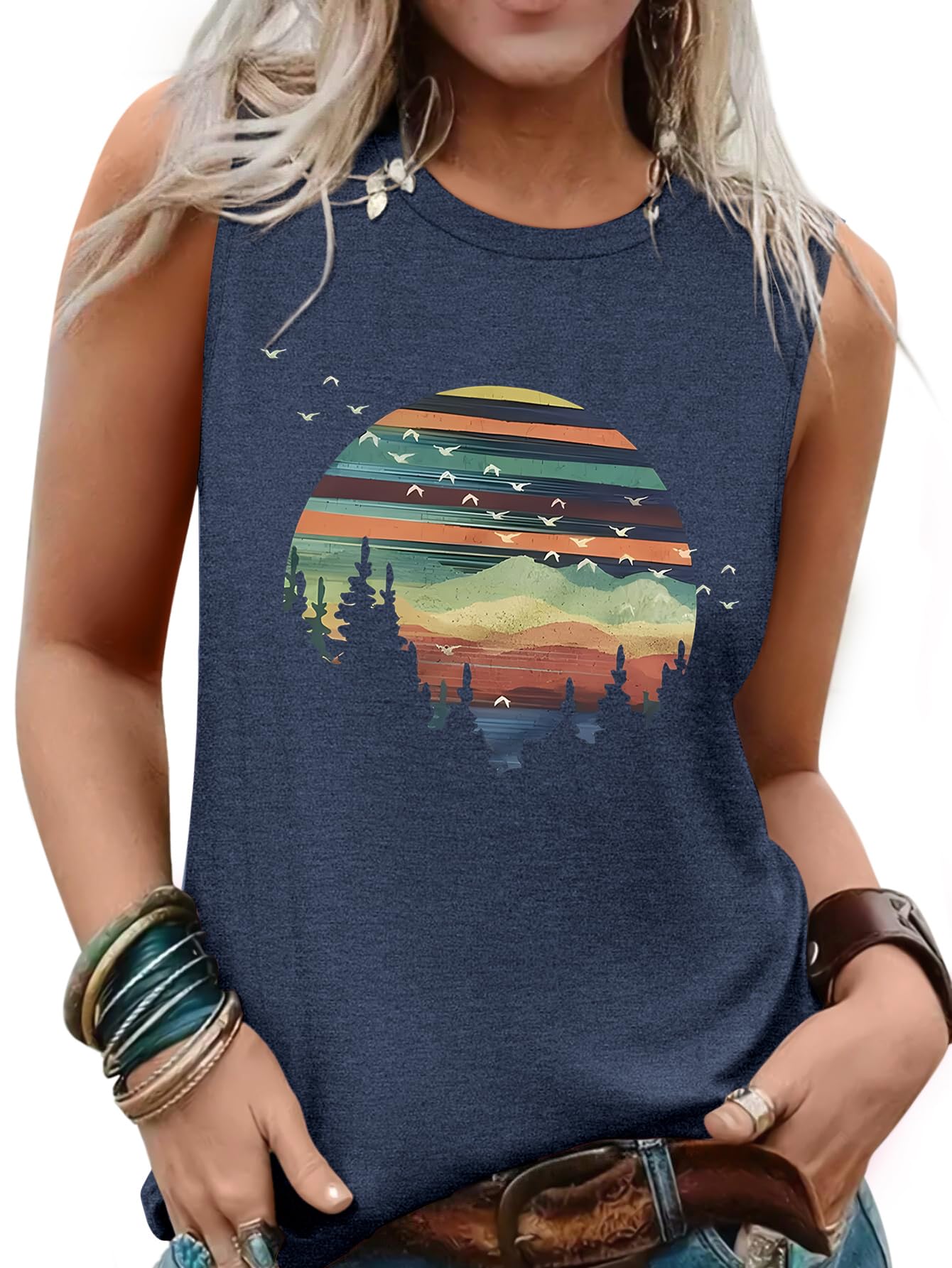 LUXVEER Sleeveless Tank Tops for Women 2025 Summer Casual Blouses Graphic Tees Loose Fit Crewneck Vacation Outfits Shirts